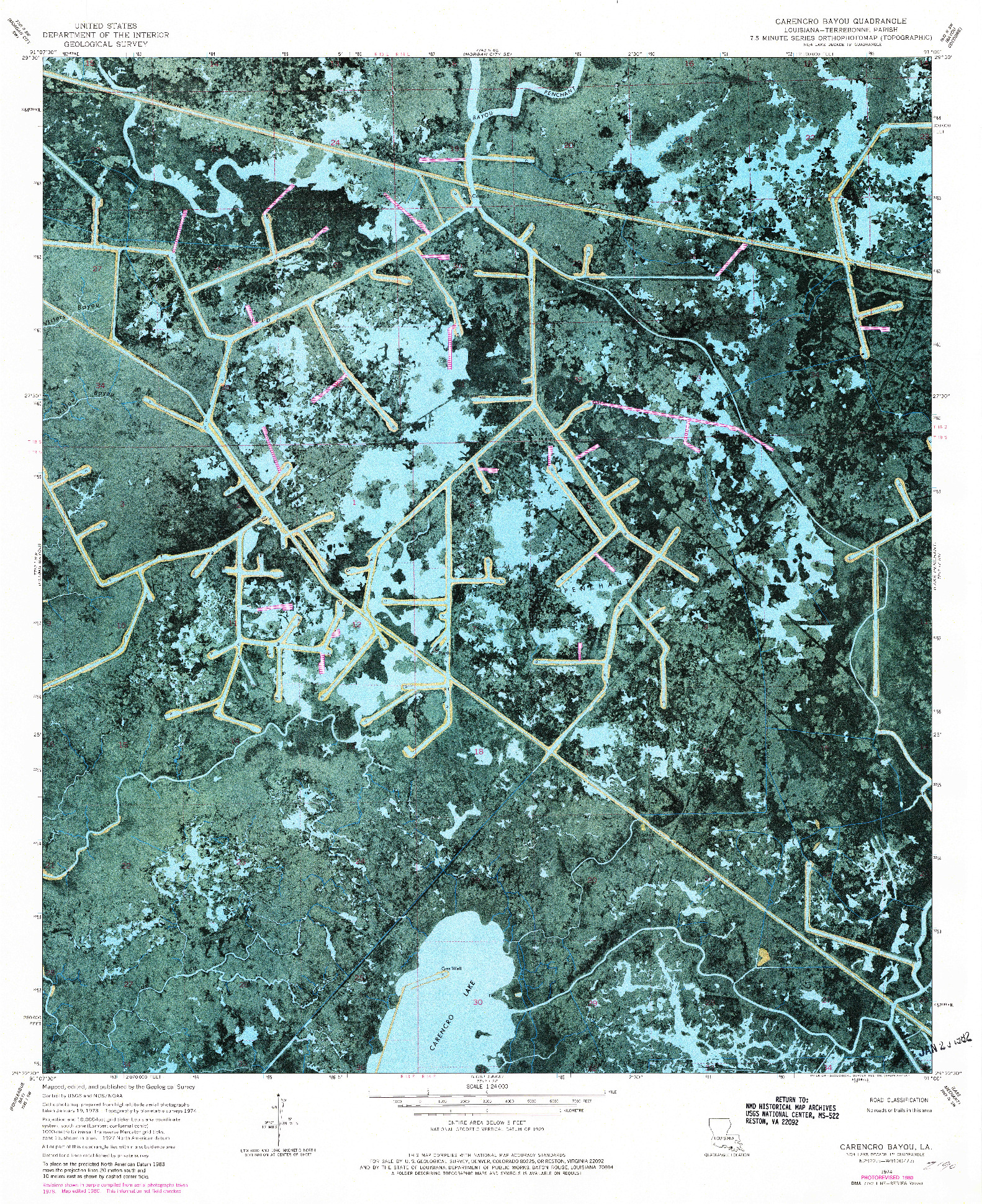 USGS 1:24000-SCALE QUADRANGLE FOR CARENCRO BAYOU, LA 1974