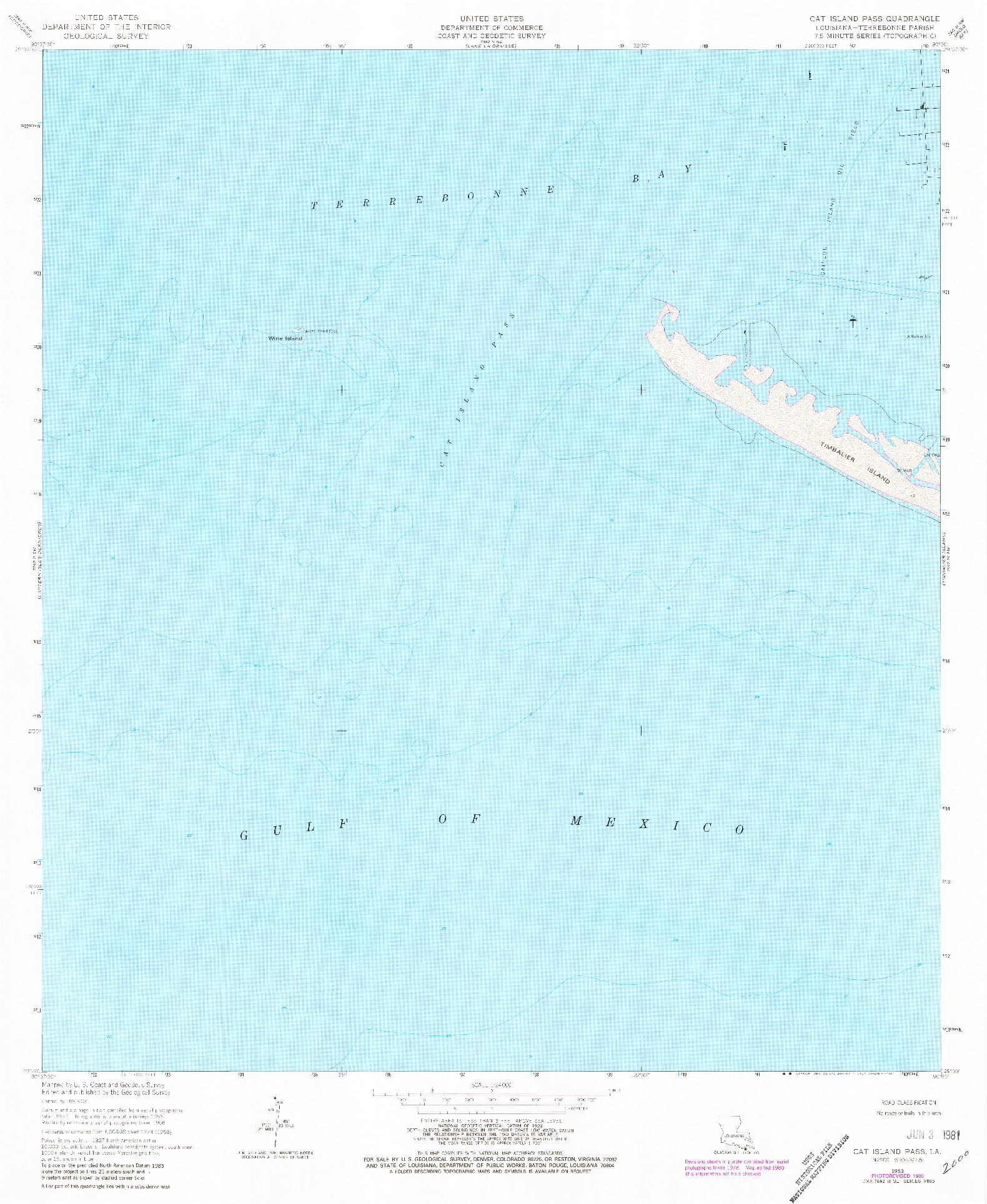 USGS 1:24000-SCALE QUADRANGLE FOR CAT ISLAND PASS, LA 1953