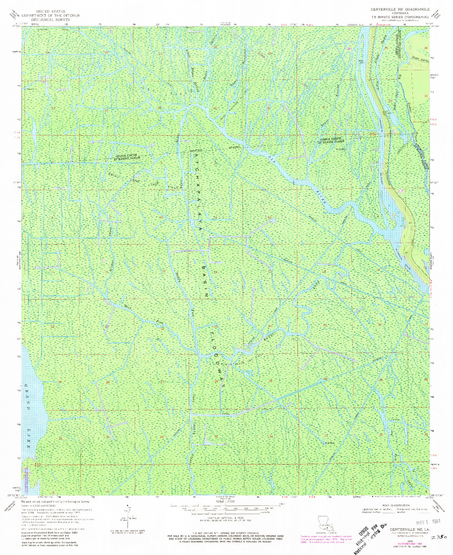 USGS 1:24000-SCALE QUADRANGLE FOR CENTERVILLE NE, LA 1969