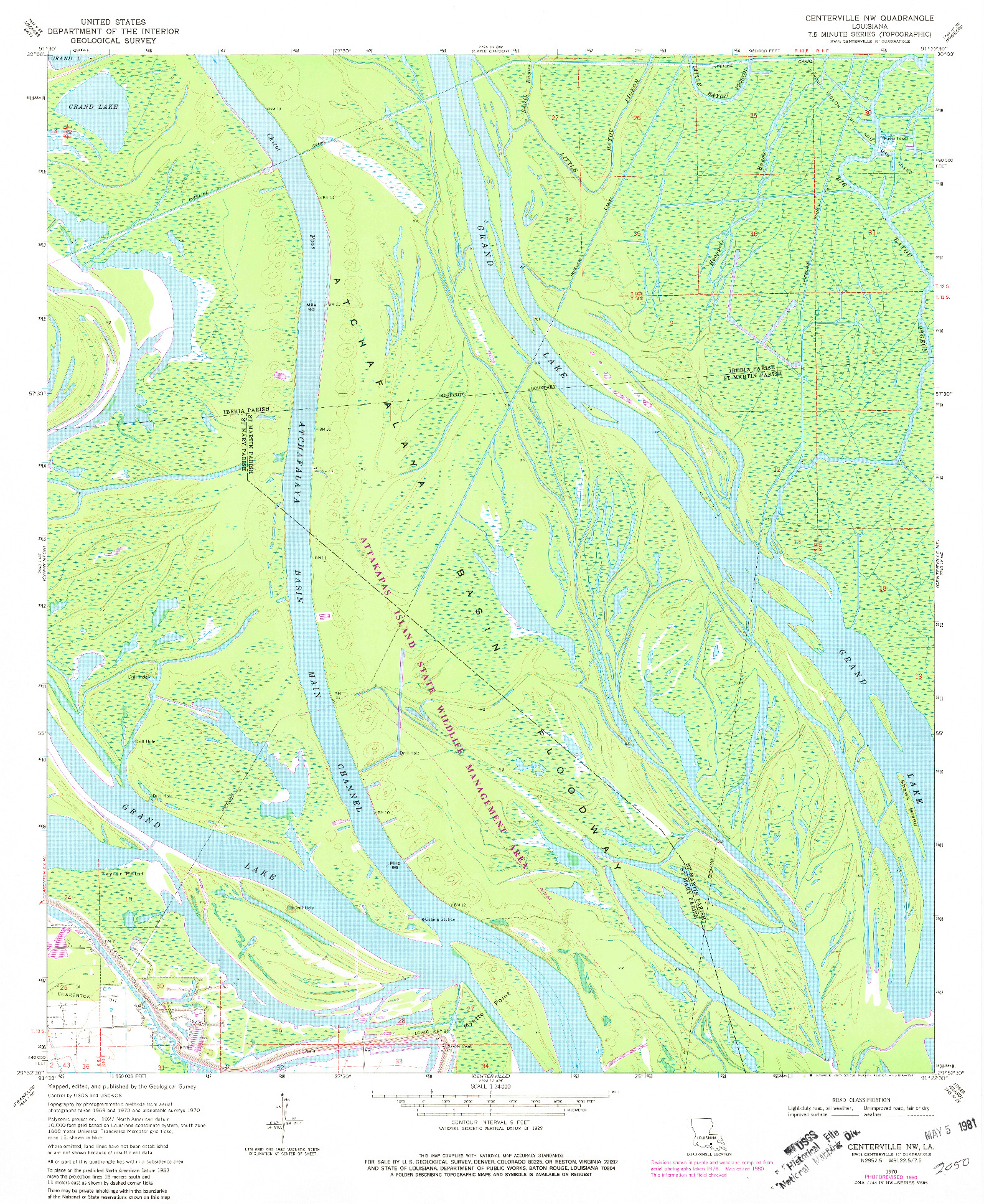 USGS 1:24000-SCALE QUADRANGLE FOR CENTERVILLE NW, LA 1970