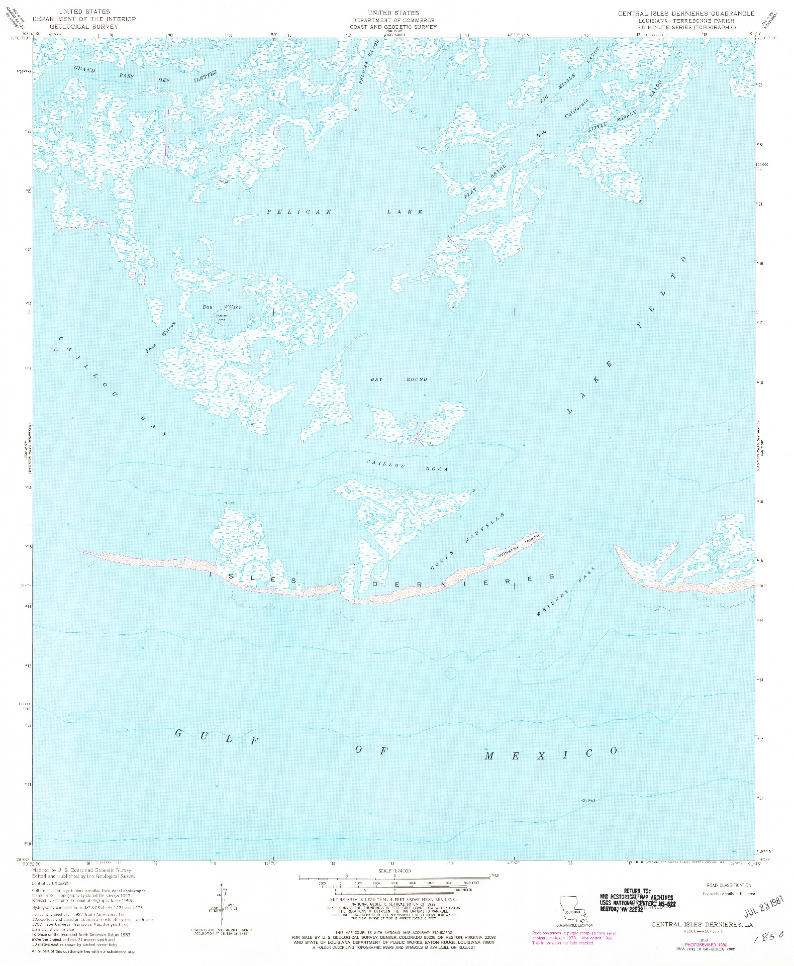 USGS 1:24000-SCALE QUADRANGLE FOR CENTRAL ISLES DERNIERES, LA 1953