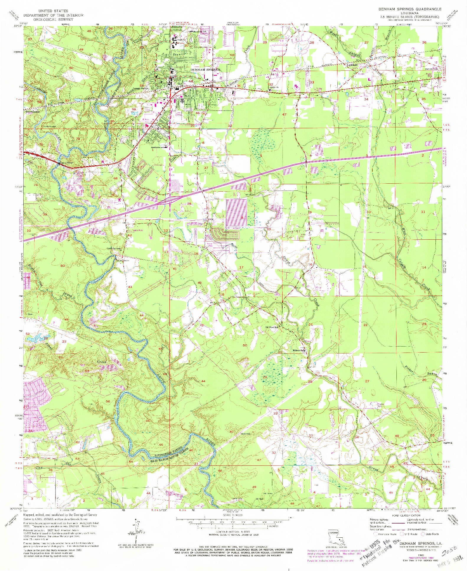 USGS 1:24000-SCALE QUADRANGLE FOR DENHAM SPRINGS, LA 1963