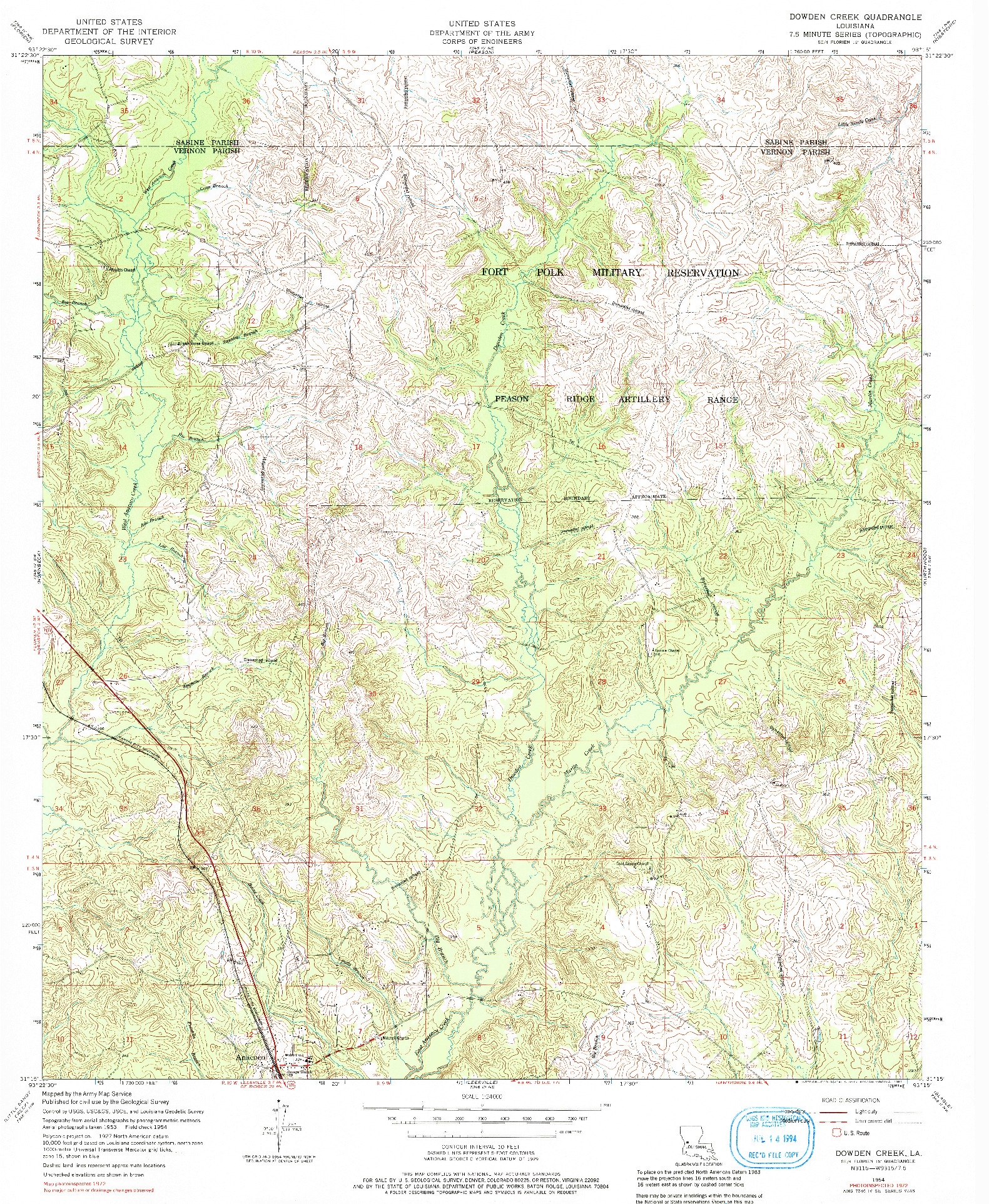 USGS 1:24000-SCALE QUADRANGLE FOR DOWDEN CREEK, LA 1954