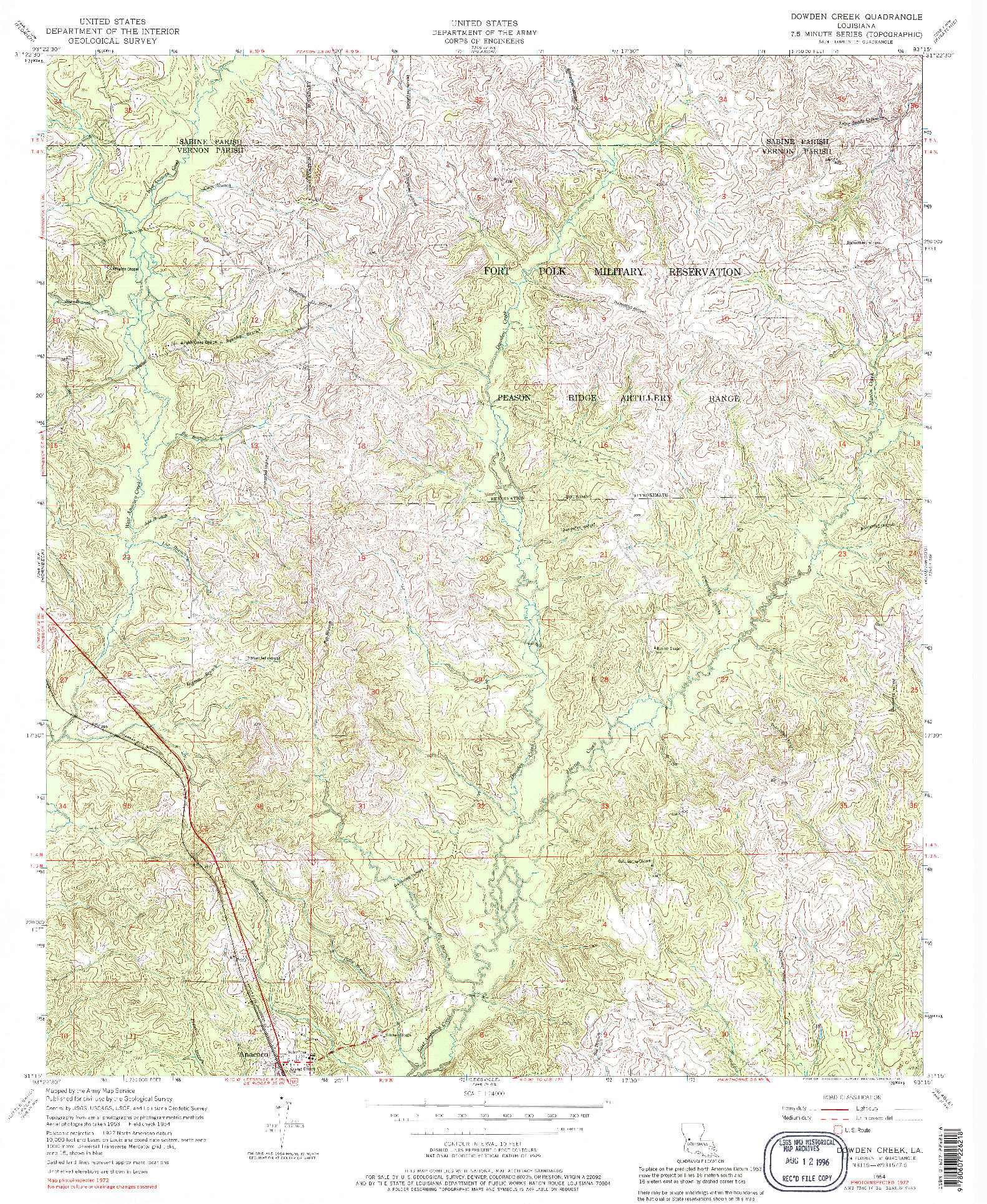 USGS 1:24000-SCALE QUADRANGLE FOR DOWDEN CREEK, LA 1954