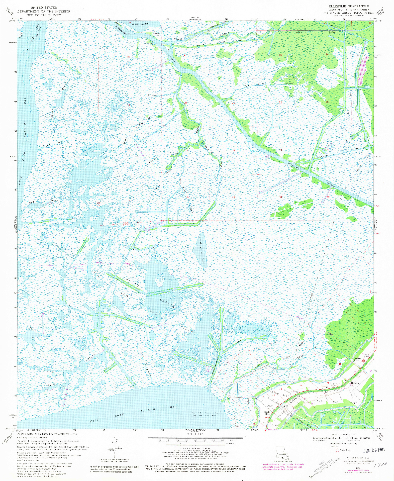 USGS 1:24000-SCALE QUADRANGLE FOR ELLERSLIE, LA 1970