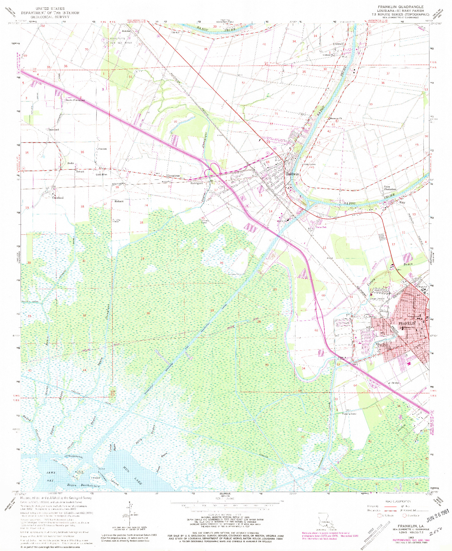 USGS 1:24000-SCALE QUADRANGLE FOR FRANKLIN, LA 1963