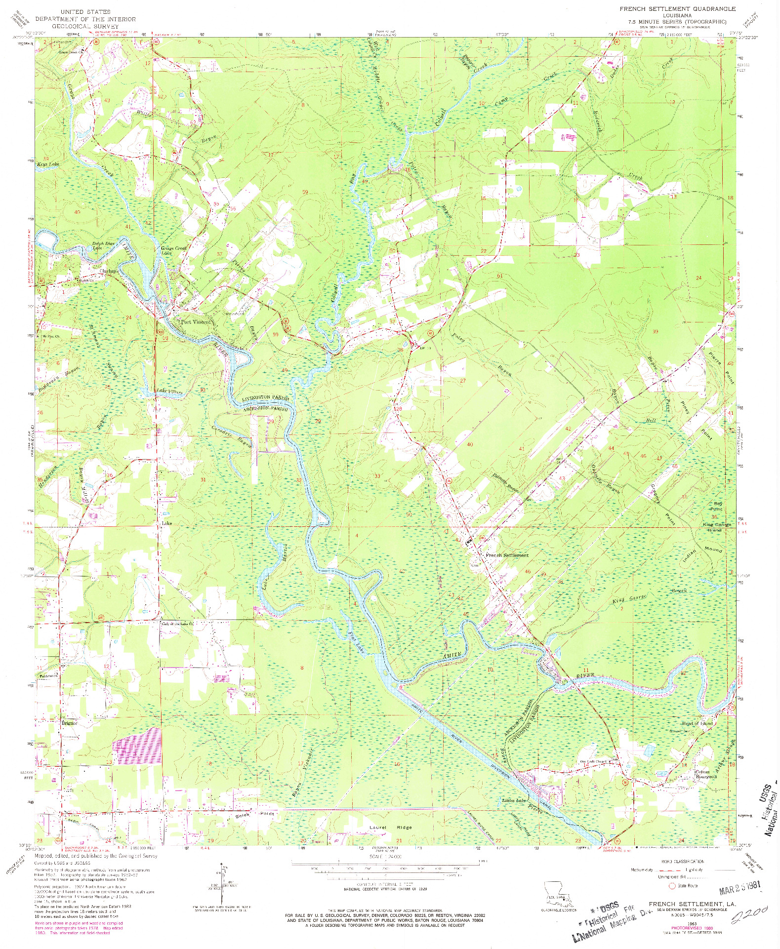 USGS 1:24000-SCALE QUADRANGLE FOR FRENCH SETTLEMENT, LA 1963