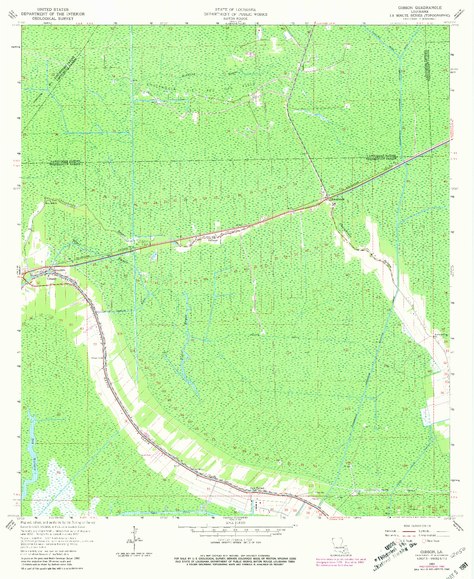 USGS 1:24000-SCALE QUADRANGLE FOR GIBSON, LA 1964