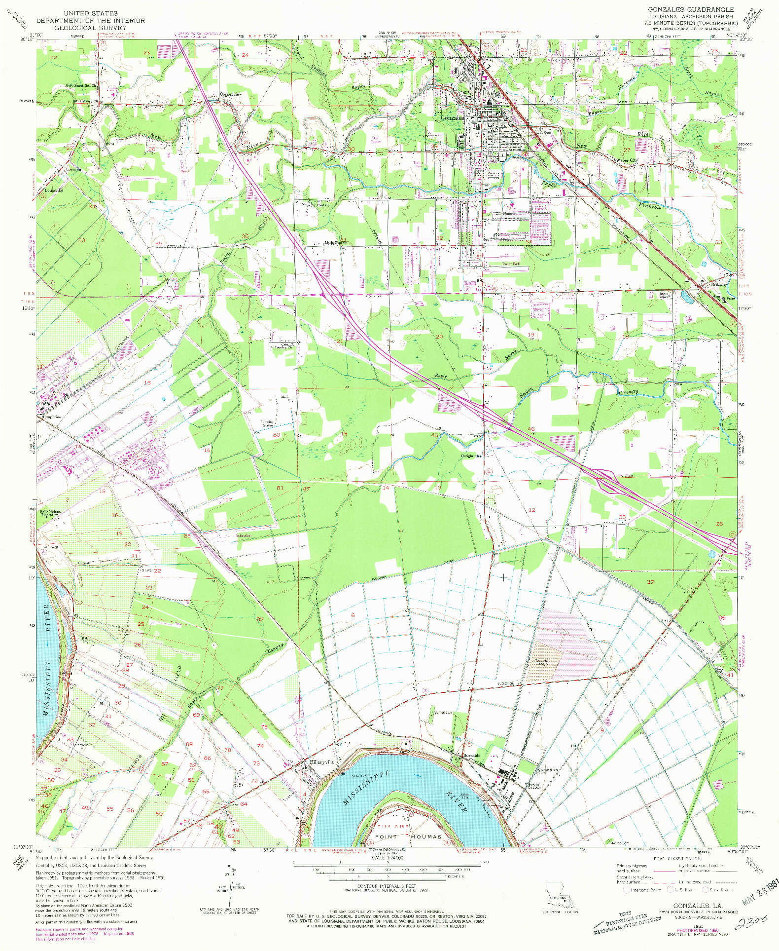 USGS 1:24000-SCALE QUADRANGLE FOR GONZALES, LA 1961
