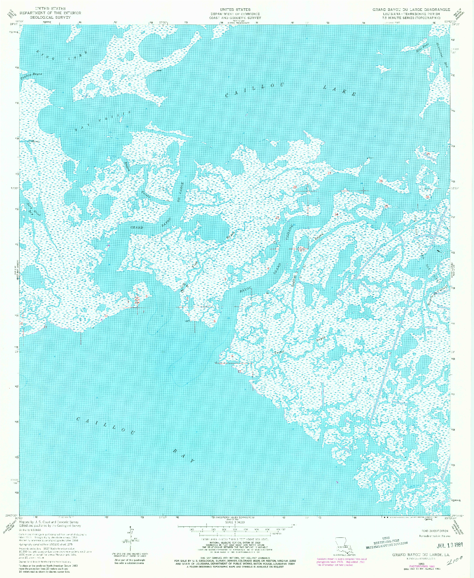 USGS 1:24000-SCALE QUADRANGLE FOR GRAND BAYOU DU LARGE, LA 1953