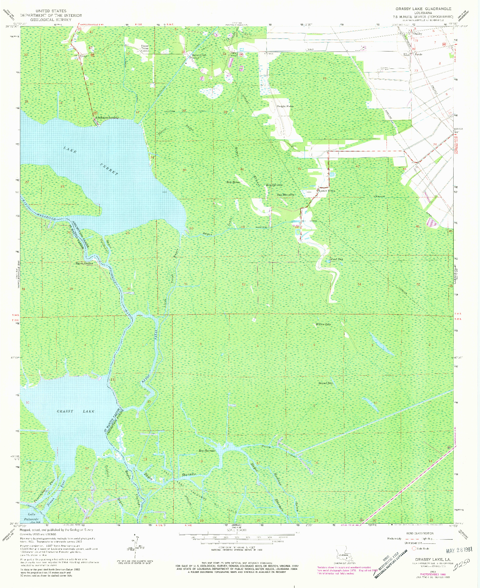 USGS 1:24000-SCALE QUADRANGLE FOR GRASSY LAKE, LA 1965