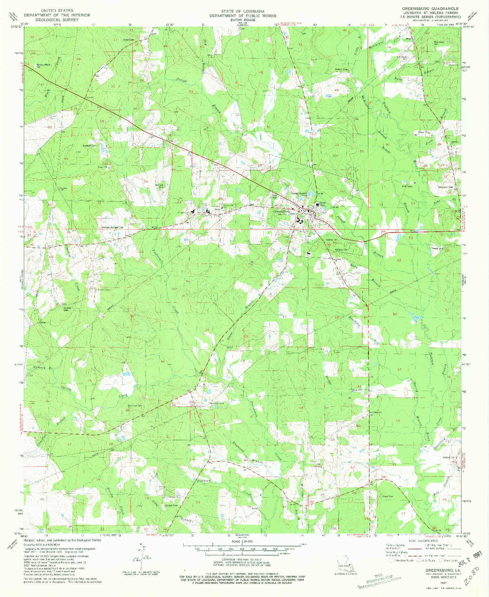 USGS 1:24000-SCALE QUADRANGLE FOR GREENSBURG, LA 1981