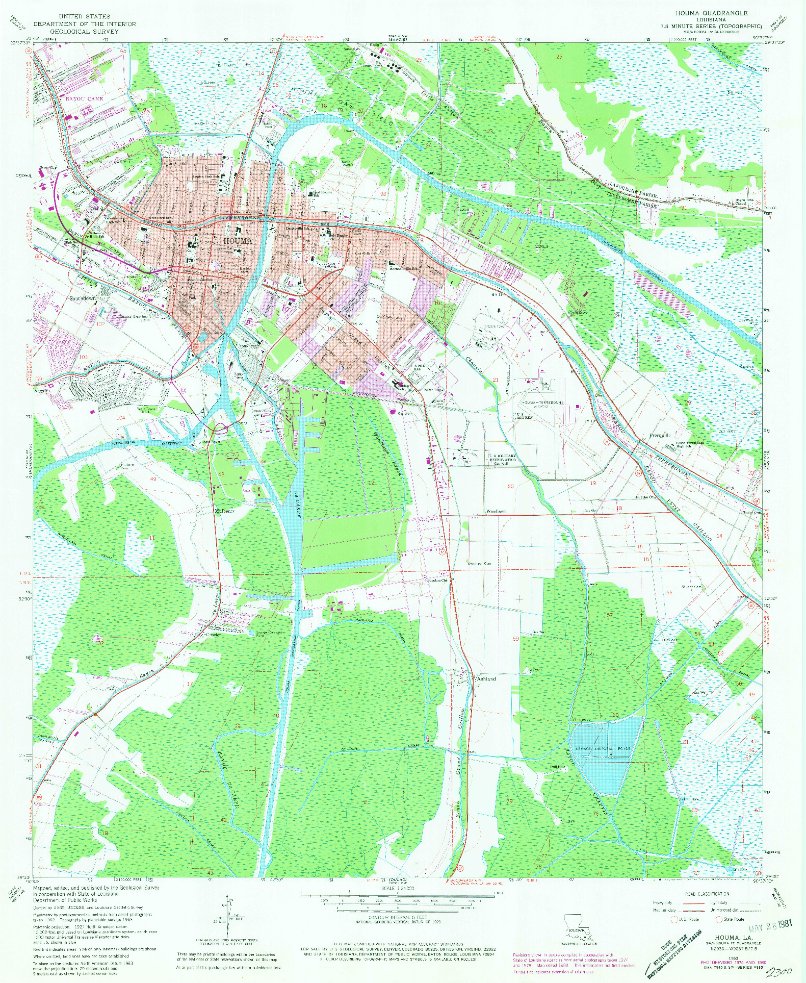 USGS 1:24000-SCALE QUADRANGLE FOR HOUMA, LA 1963