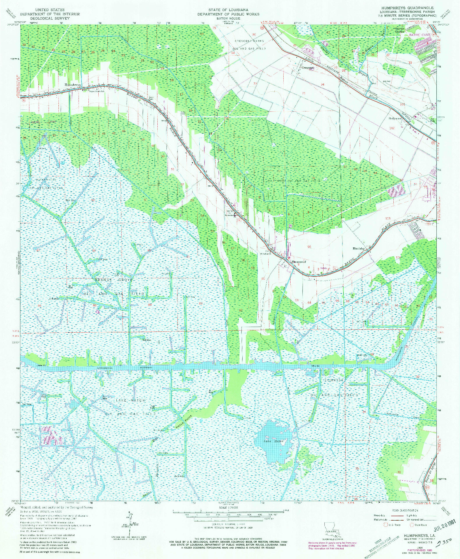 USGS 1:24000-SCALE QUADRANGLE FOR HUMPHREYS, LA 1964