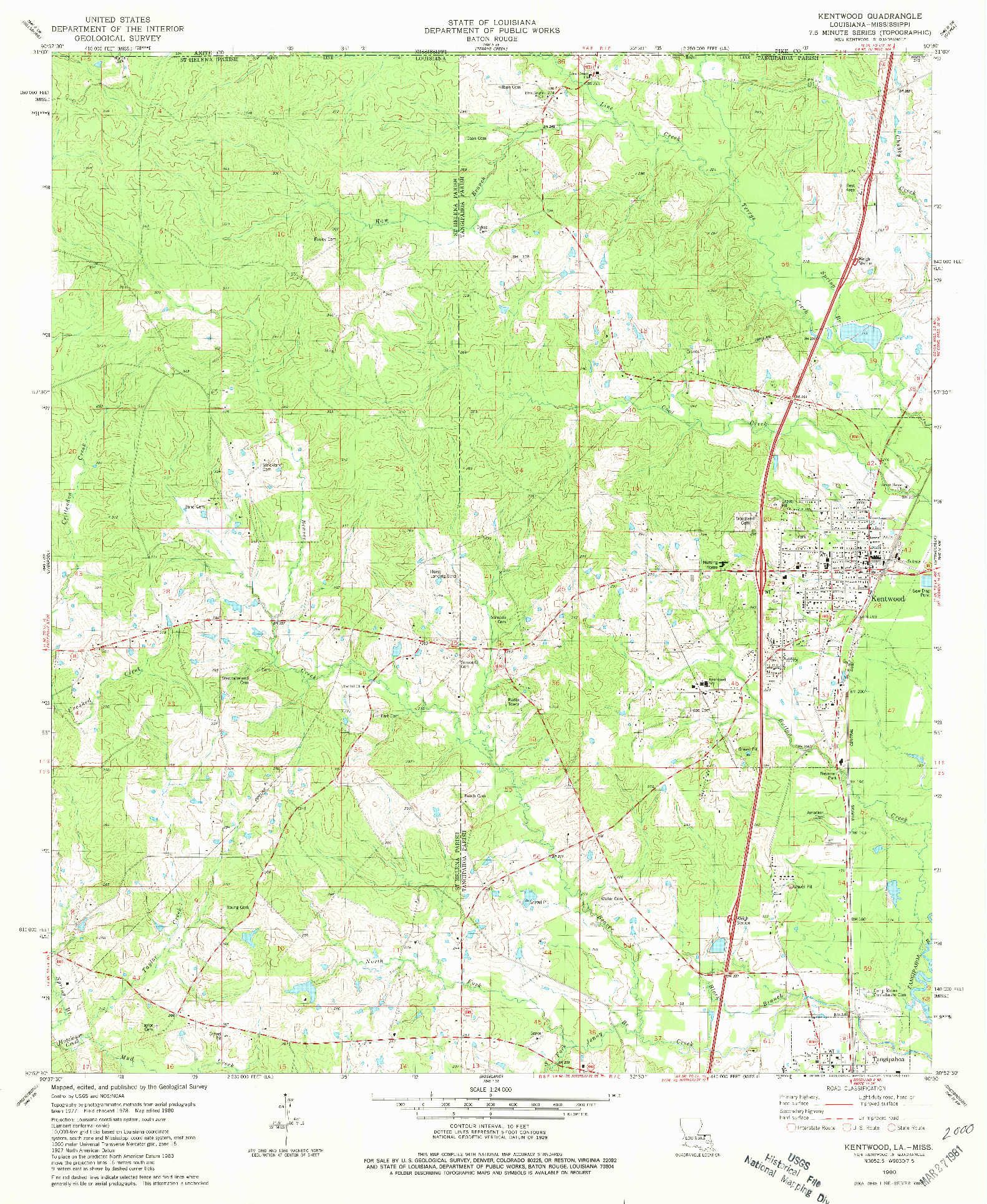 USGS 1:24000-SCALE QUADRANGLE FOR KENTWOOD, LA 1980