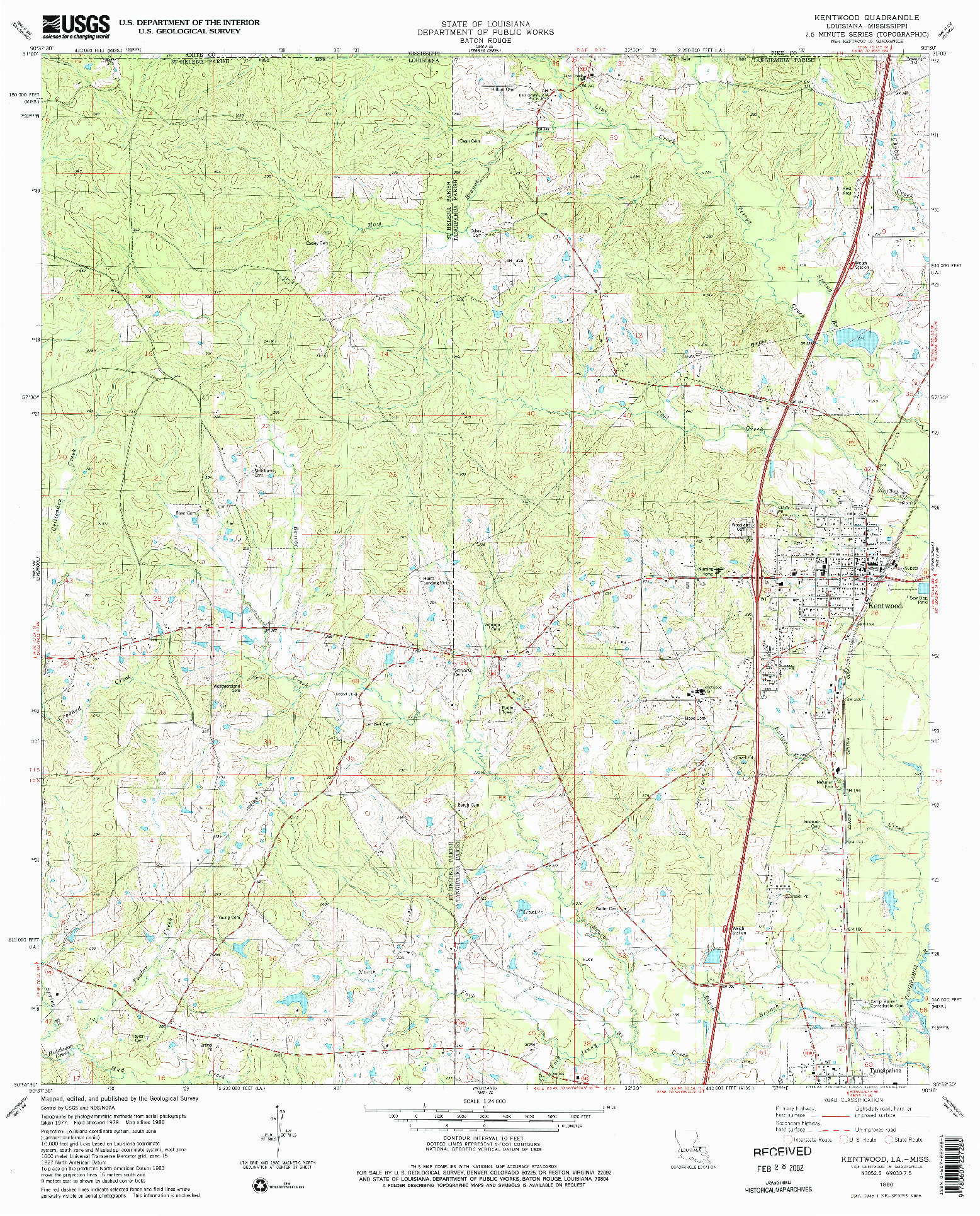 USGS 1:24000-SCALE QUADRANGLE FOR KENTWOOD, LA 1980