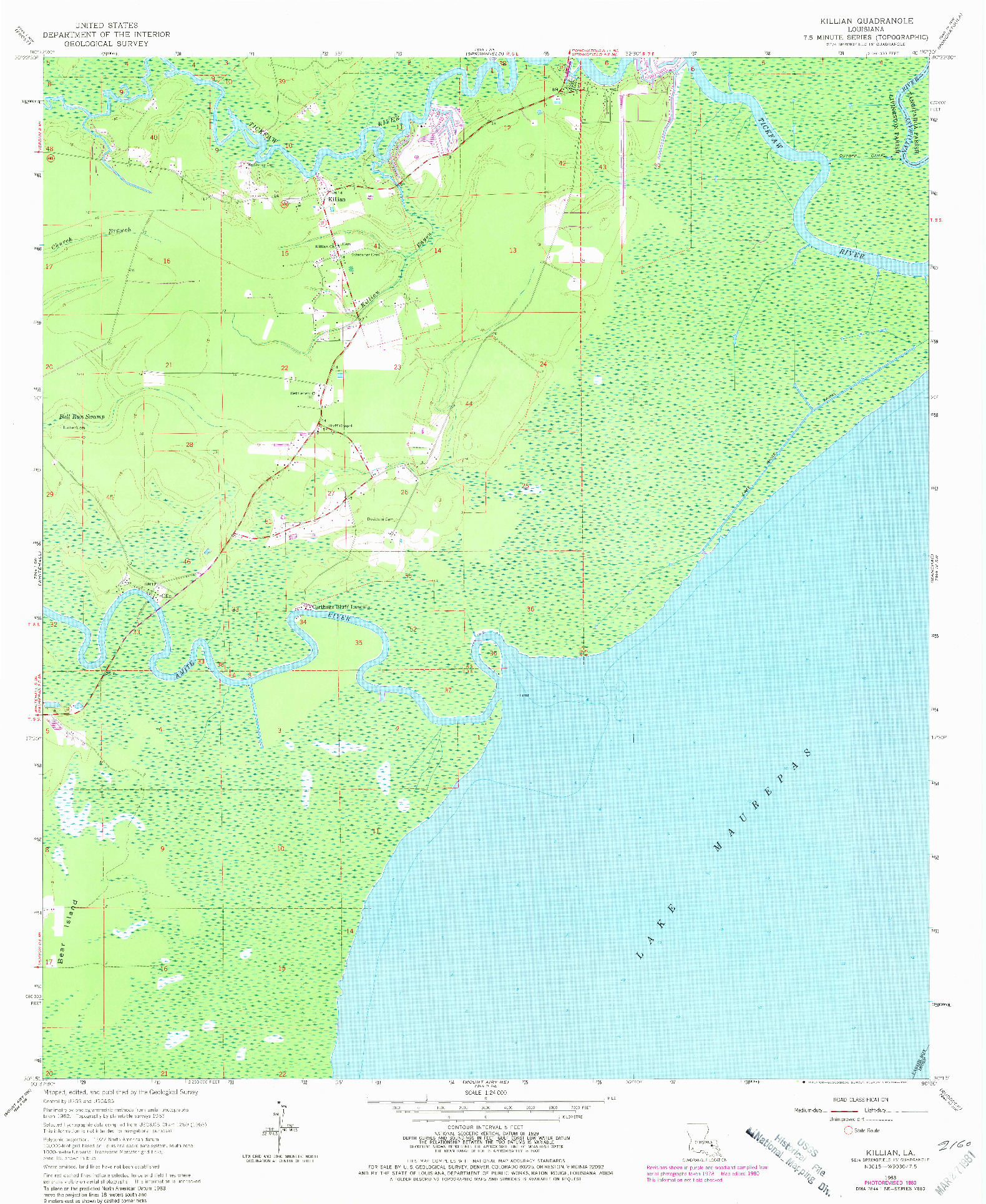 USGS 1:24000-SCALE QUADRANGLE FOR KILLIAN, LA 1963