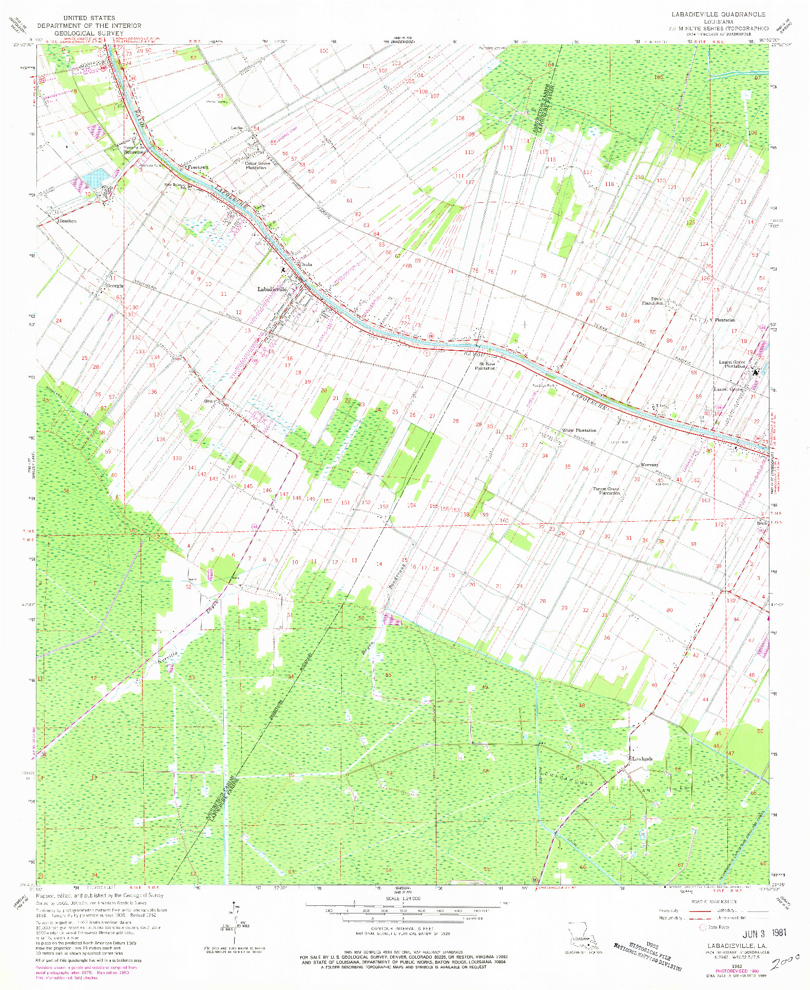 USGS 1:24000-SCALE QUADRANGLE FOR LABADIEVILLE, LA 1962