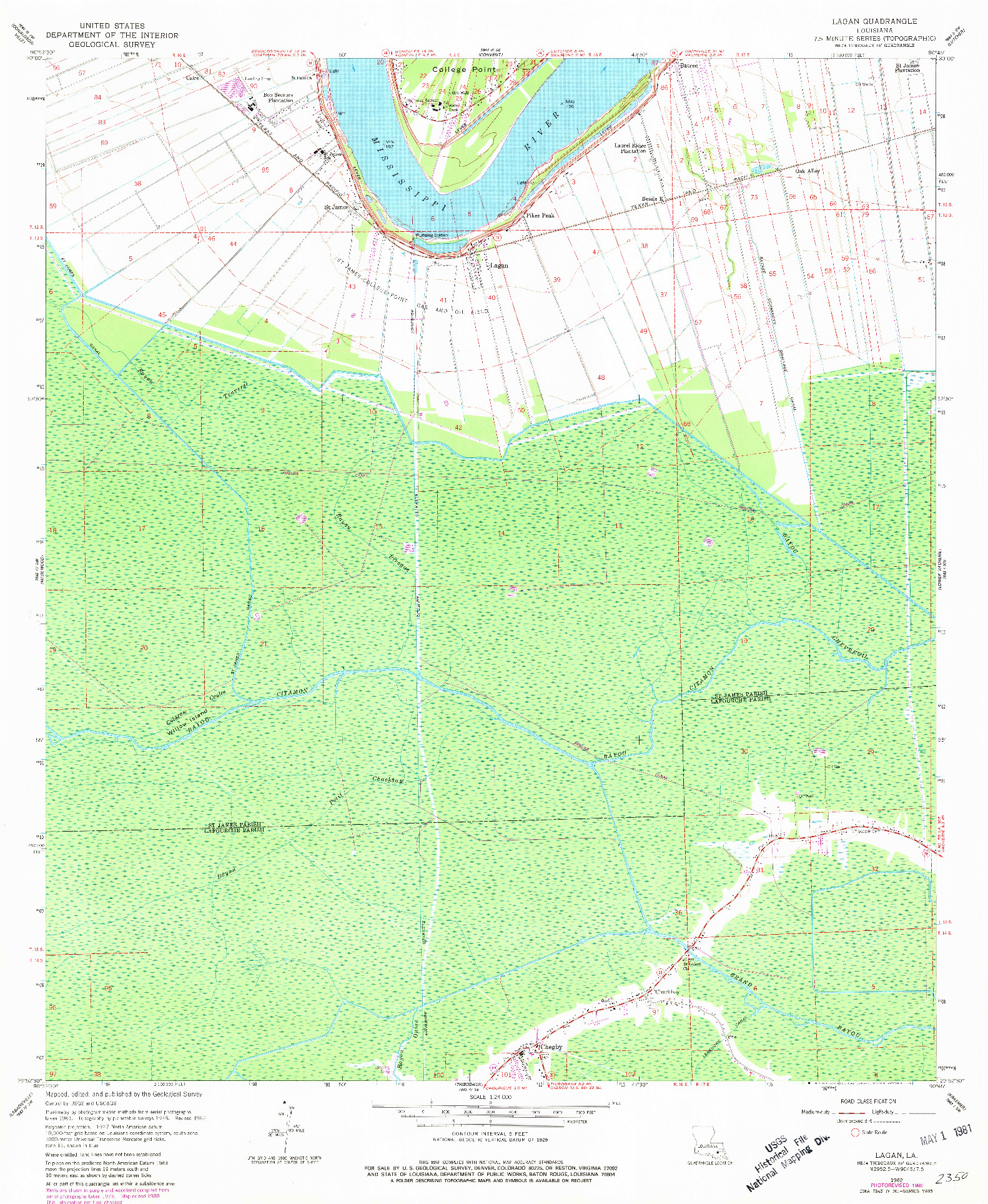 USGS 1:24000-SCALE QUADRANGLE FOR LAGAN, LA 1962