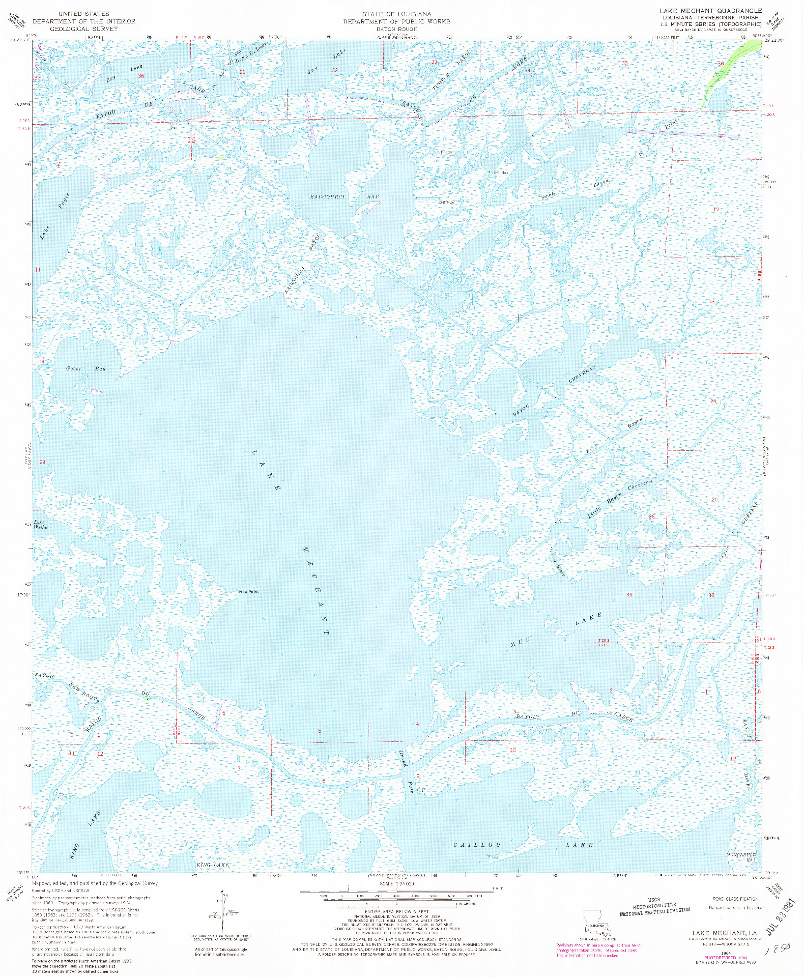 USGS 1:24000-SCALE QUADRANGLE FOR LAKE MECHANT, LA 1964