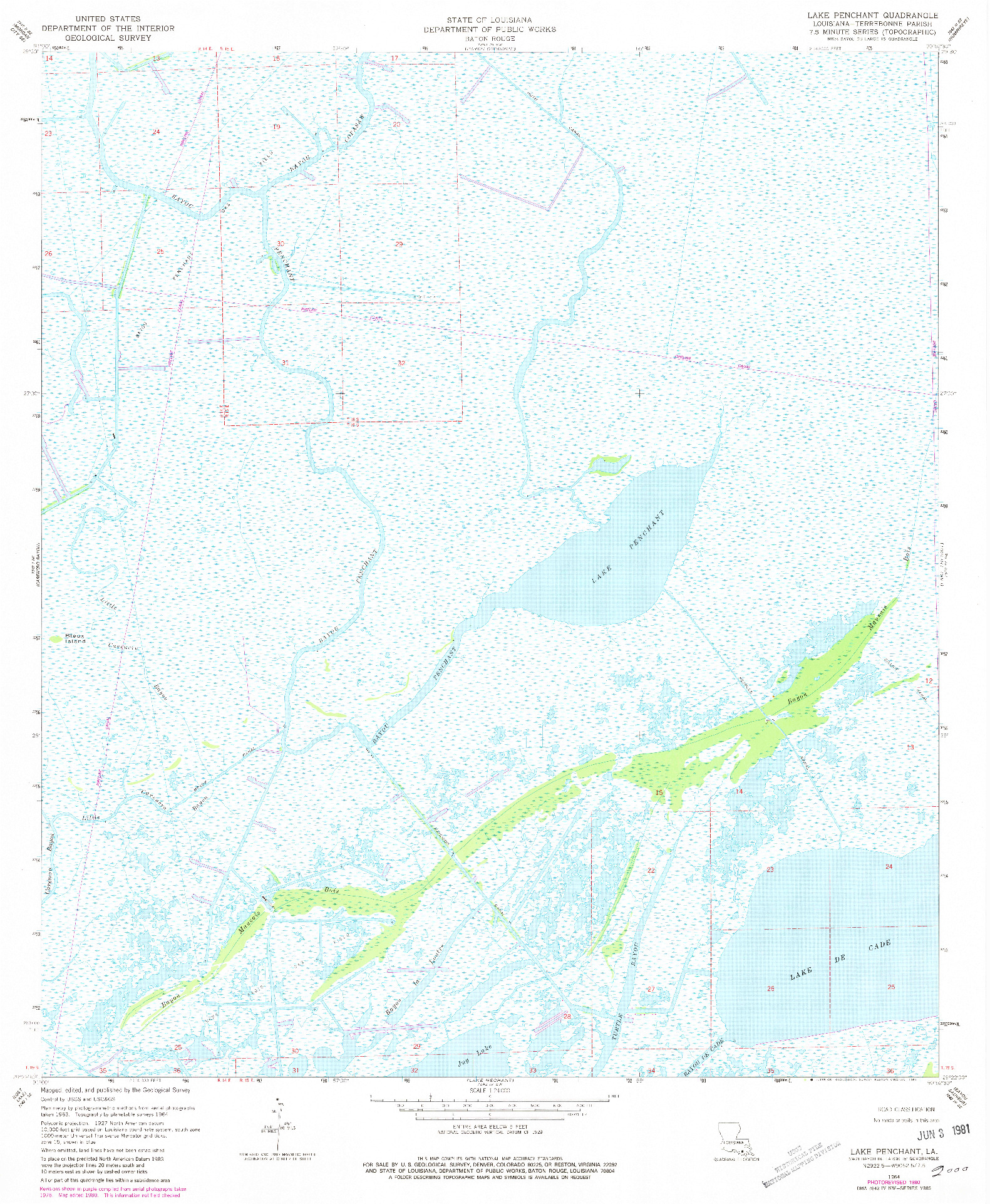 USGS 1:24000-SCALE QUADRANGLE FOR LAKE PENCHANT, LA 1964