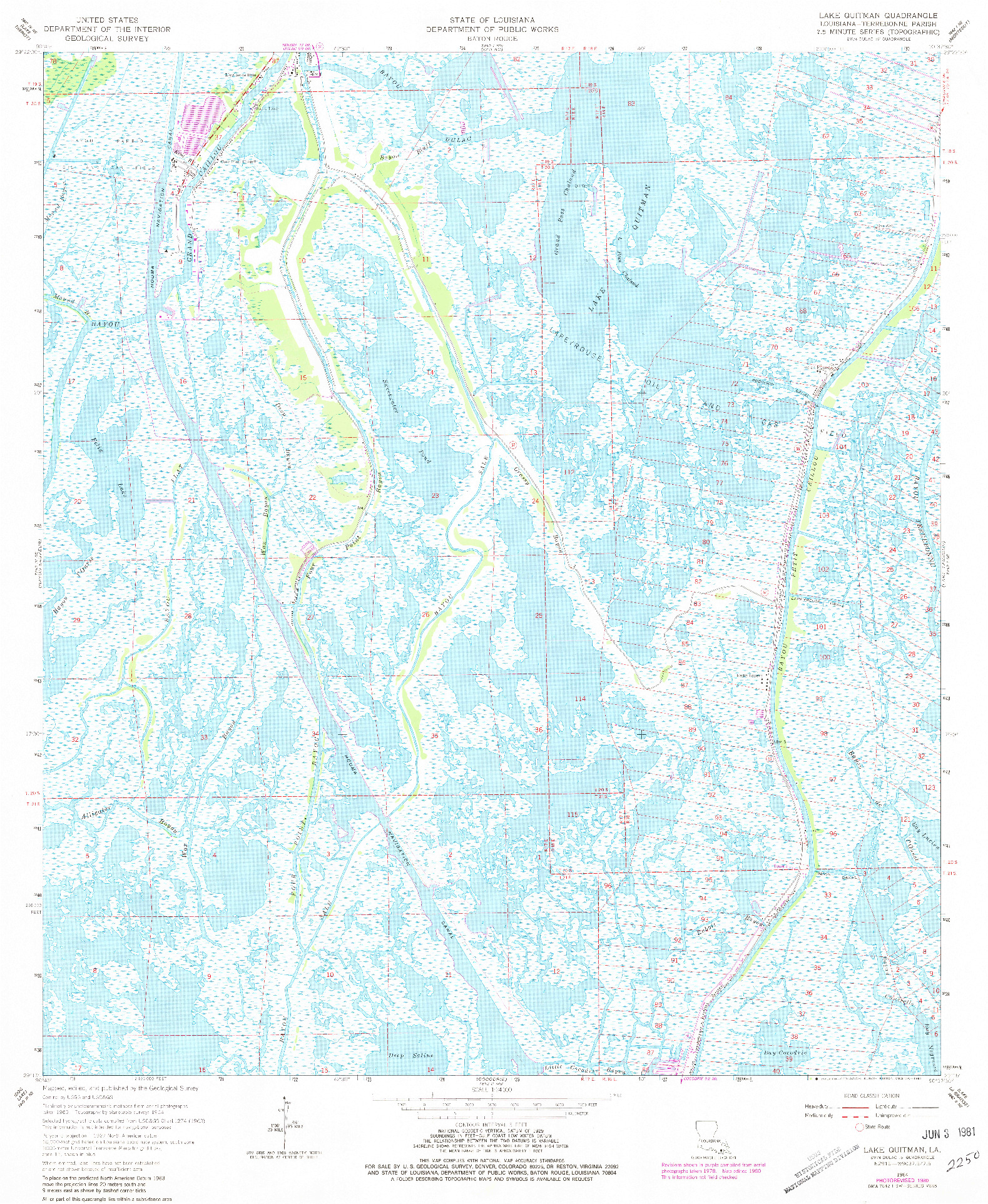 USGS 1:24000-SCALE QUADRANGLE FOR LAKE QUITMAN, LA 1964