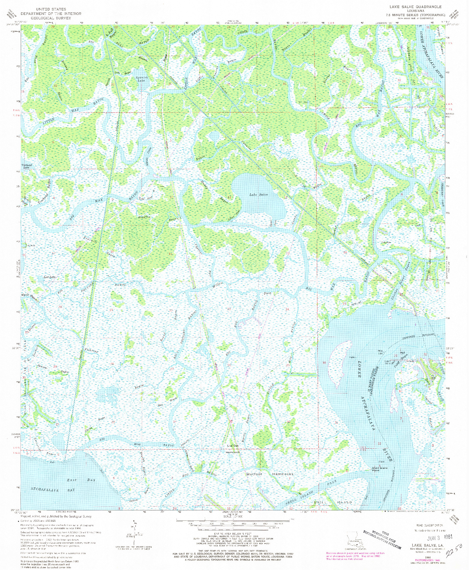 USGS 1:24000-SCALE QUADRANGLE FOR LAKE SALVE, LA 1966