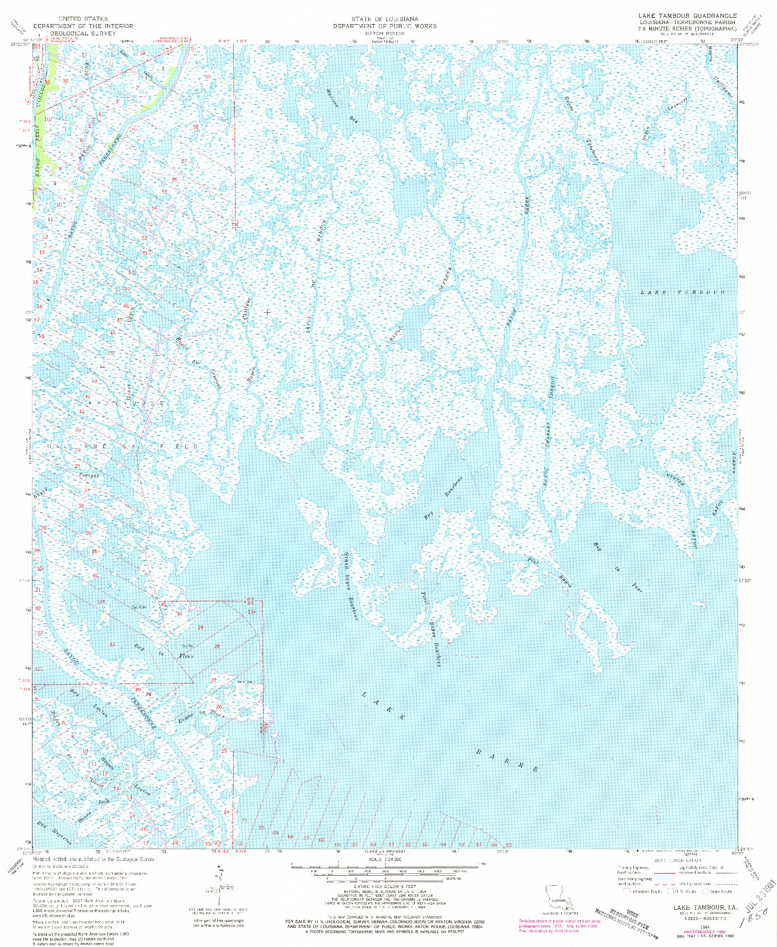 USGS 1:24000-SCALE QUADRANGLE FOR LAKE TAMBOUR, LA 1964