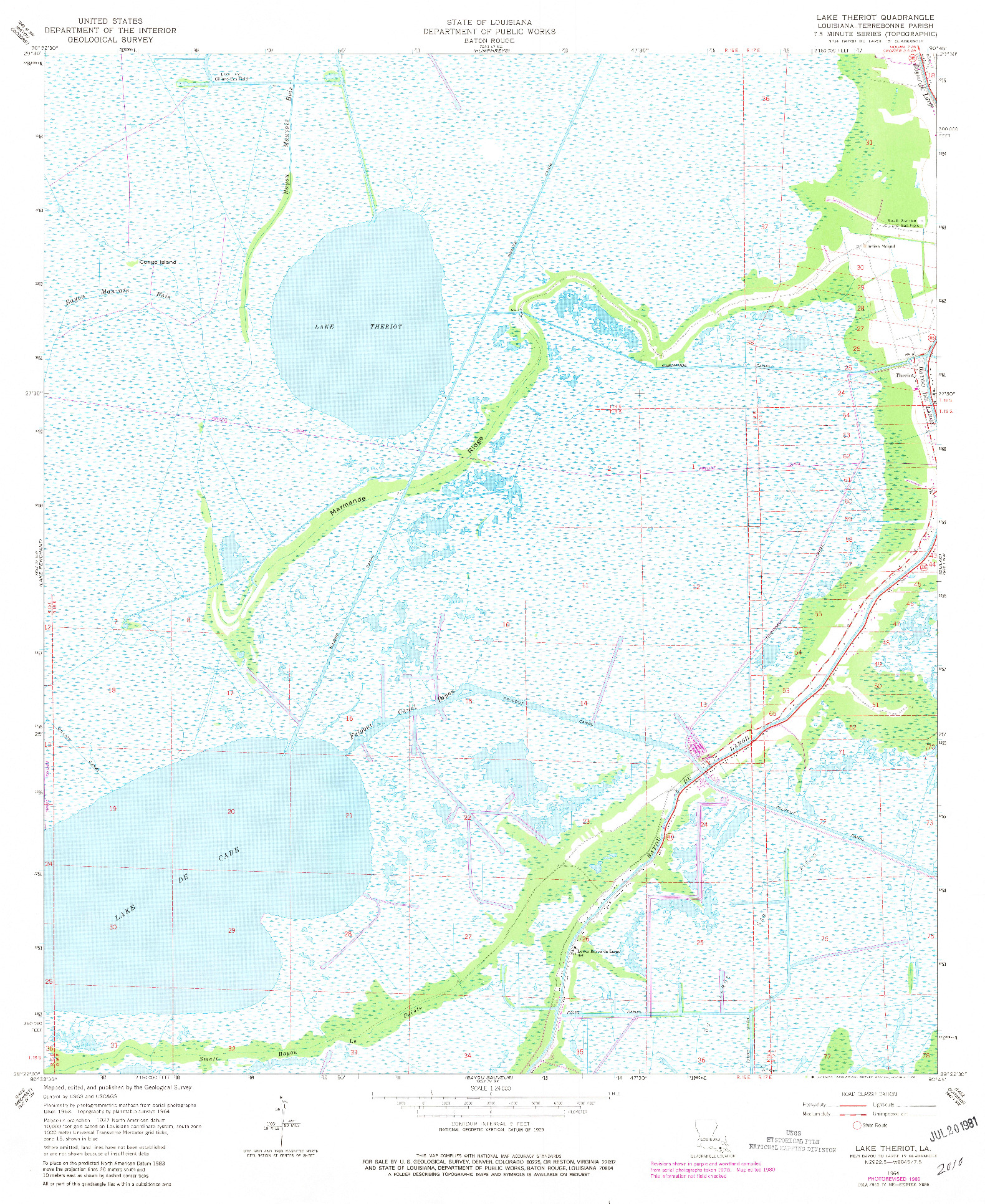 USGS 1:24000-SCALE QUADRANGLE FOR LAKE THERIOT, LA 1964