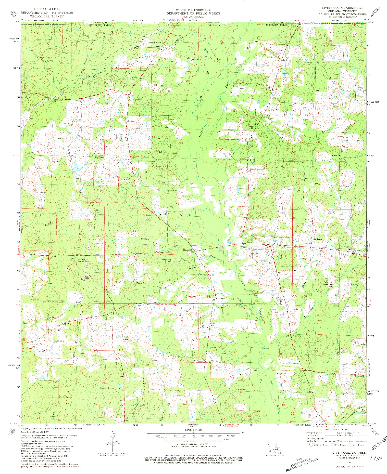 USGS 1:24000-SCALE QUADRANGLE FOR LIVERPOOL, LA 1981