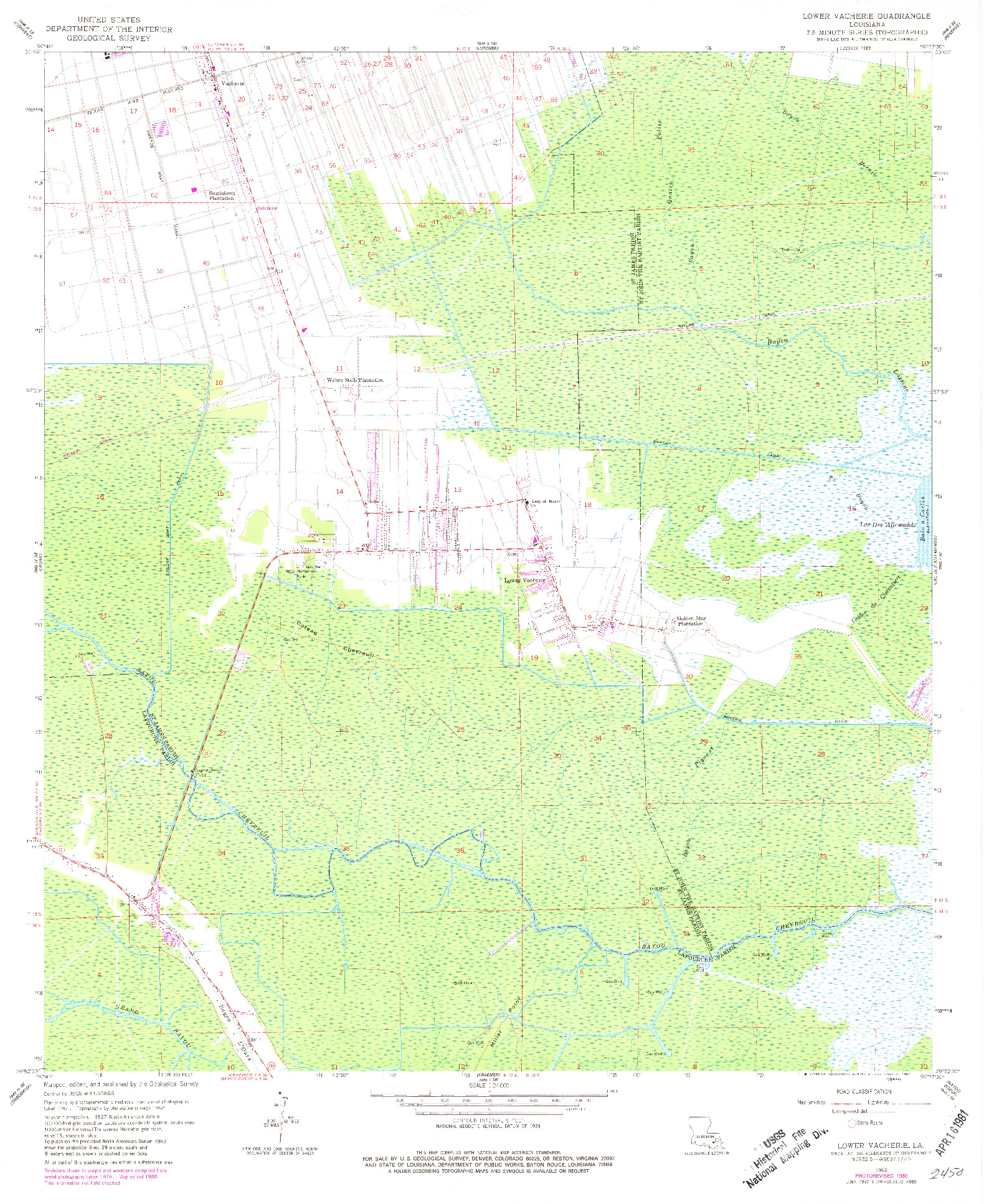 USGS 1:24000-SCALE QUADRANGLE FOR LOWER VACHERIE, LA 1962