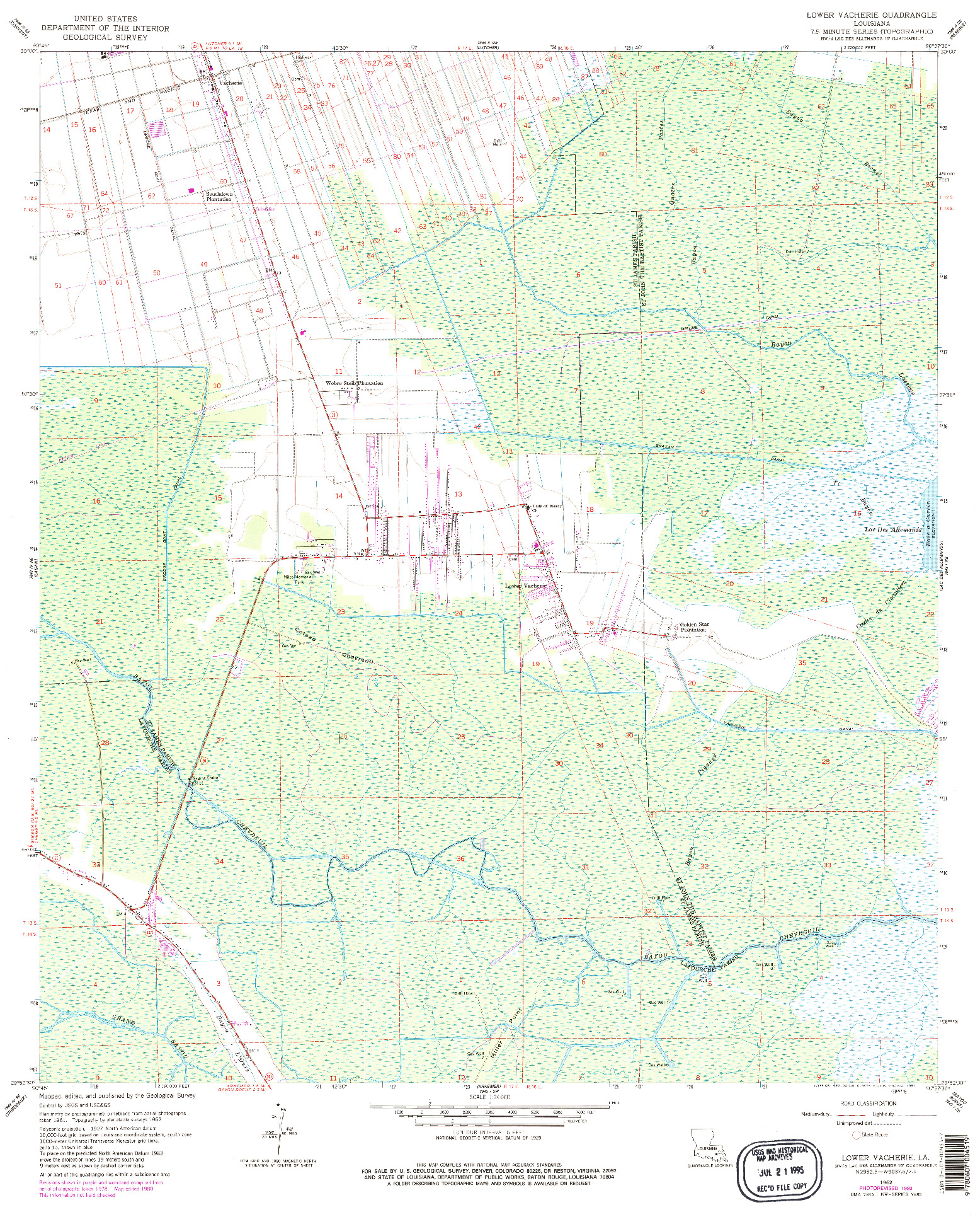 USGS 1:24000-SCALE QUADRANGLE FOR LOWER VACHERIE, LA 1962