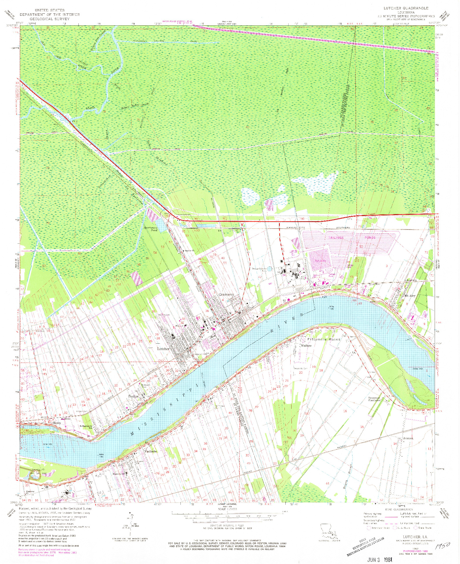 USGS 1:24000-SCALE QUADRANGLE FOR LUTCHER, LA 1962