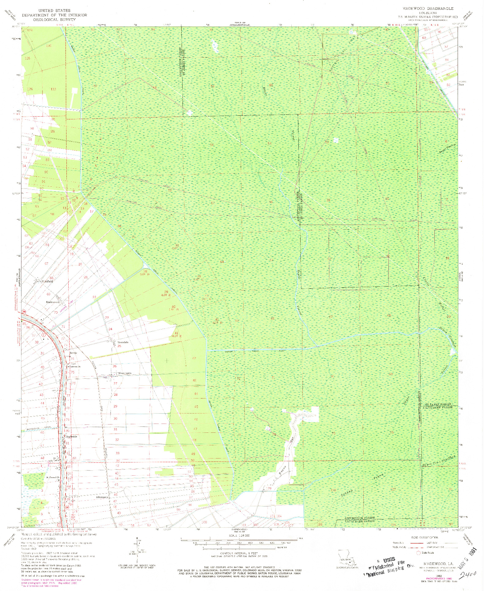 USGS 1:24000-SCALE QUADRANGLE FOR MADEWOOD, LA 1962