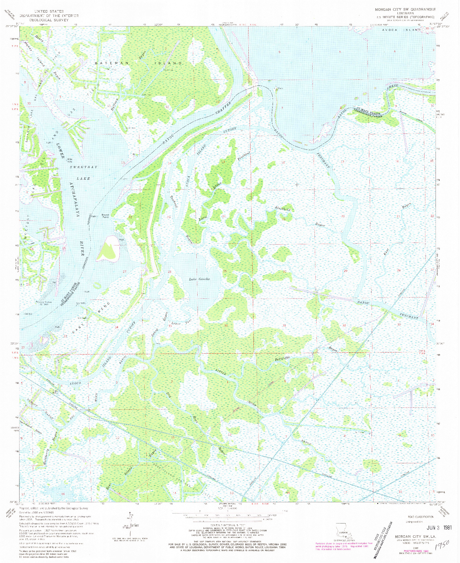 USGS 1:24000-SCALE QUADRANGLE FOR MORGAN CITY SW, LA 1966