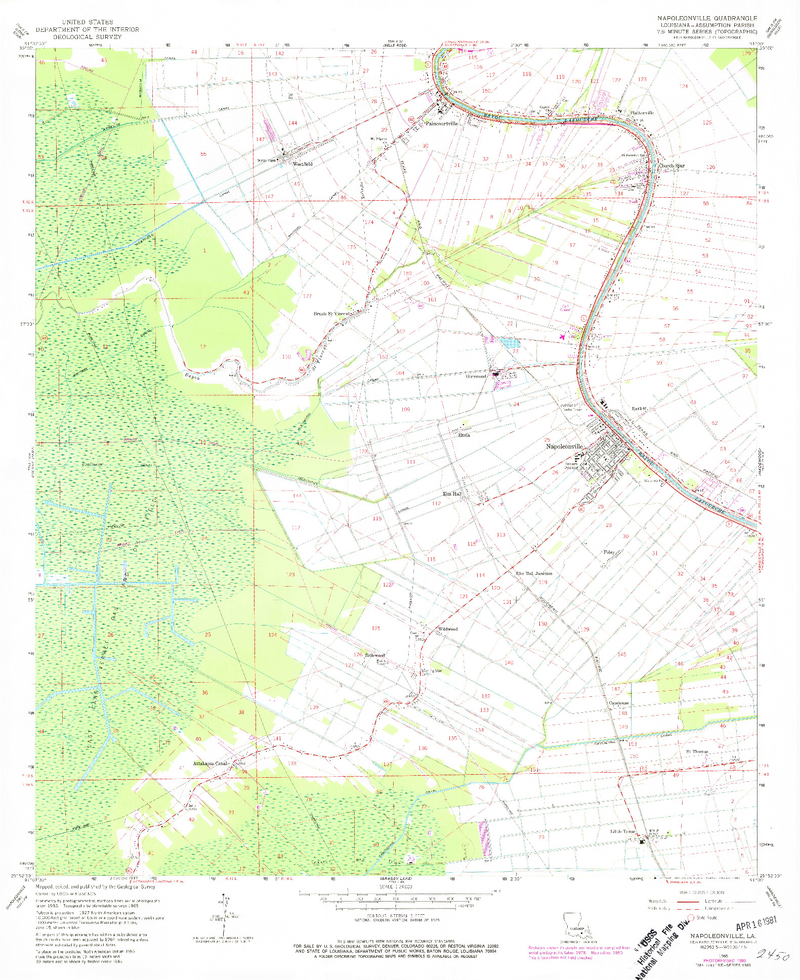 USGS 1:24000-SCALE QUADRANGLE FOR NAPOLEONVILLE, LA 1965