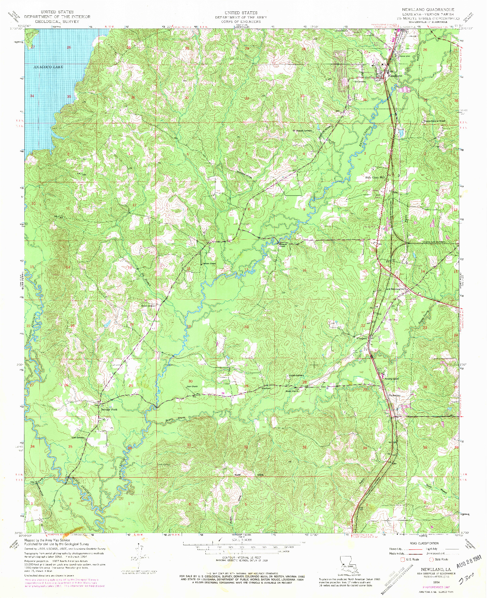 USGS 1:24000-SCALE QUADRANGLE FOR NEWLLANO, LA 1954