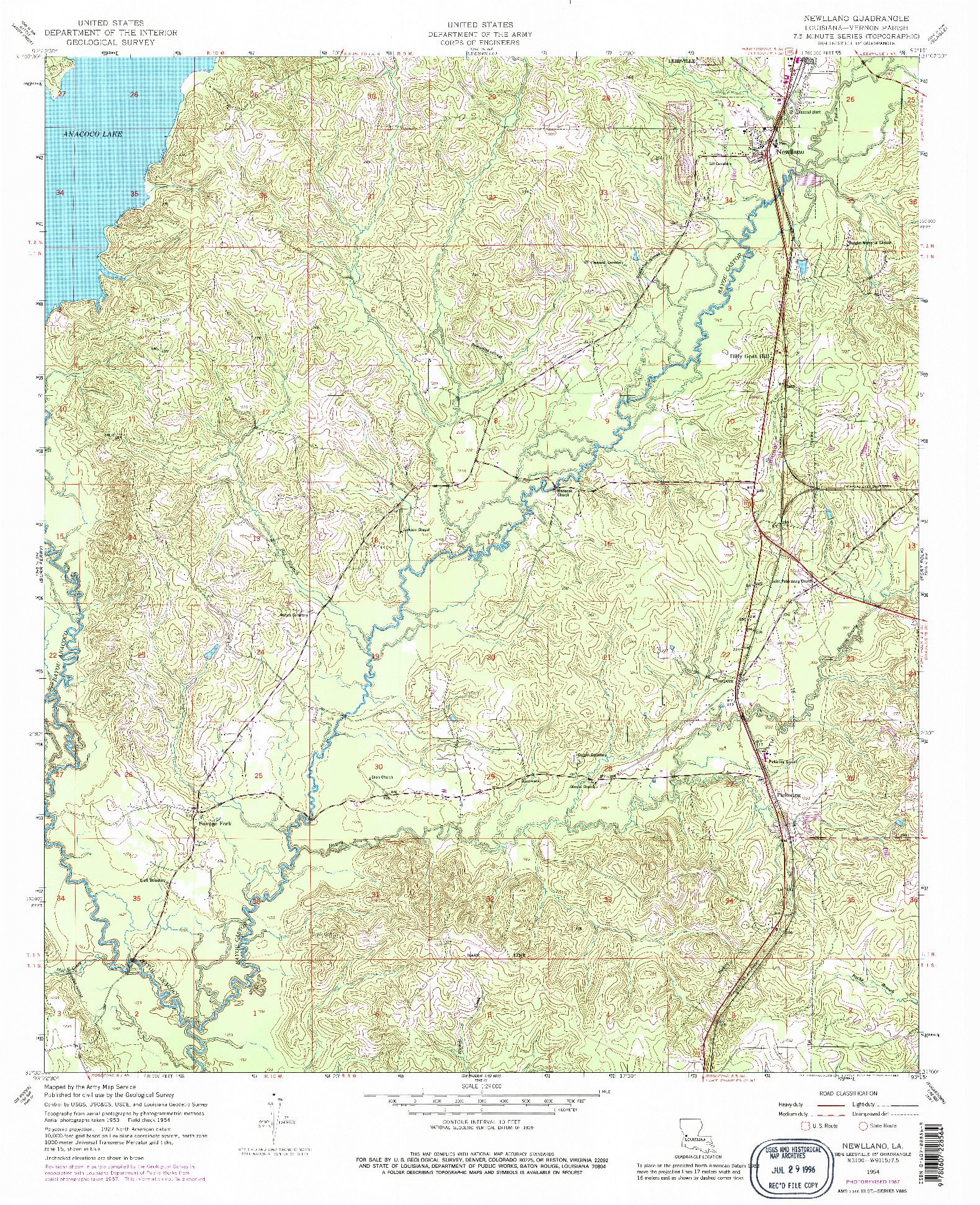 USGS 1:24000-SCALE QUADRANGLE FOR NEWLLANO, LA 1954