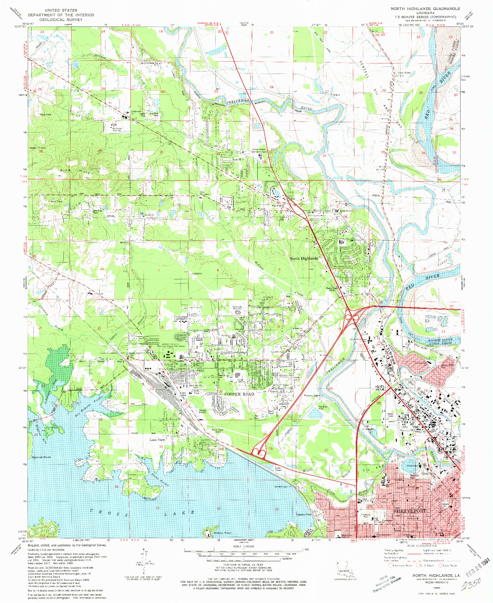 USGS 1:24000-SCALE QUADRANGLE FOR NORTH HIGHLANDS, LA 1980