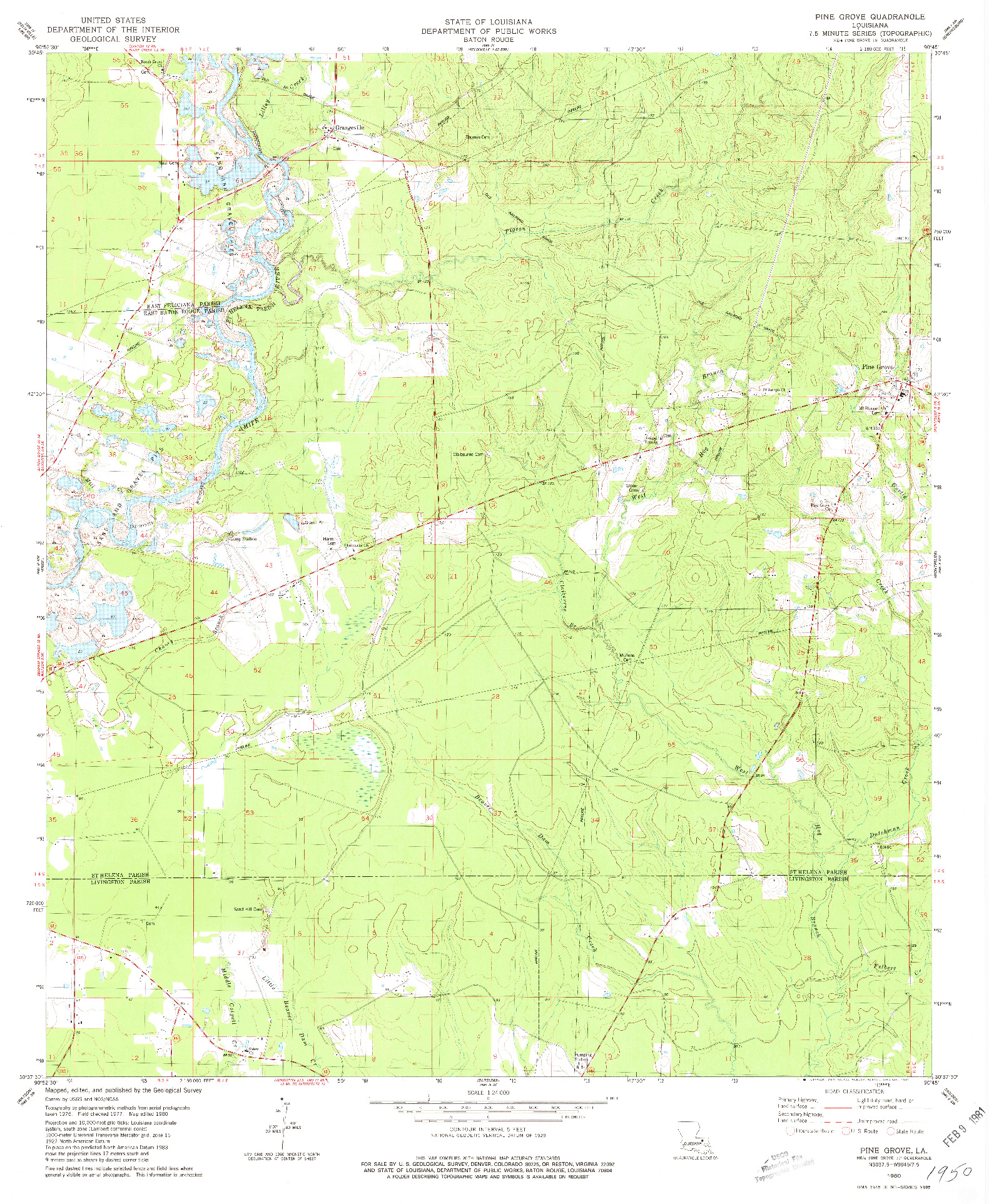 USGS 1:24000-SCALE QUADRANGLE FOR PINE GROVE, LA 1980