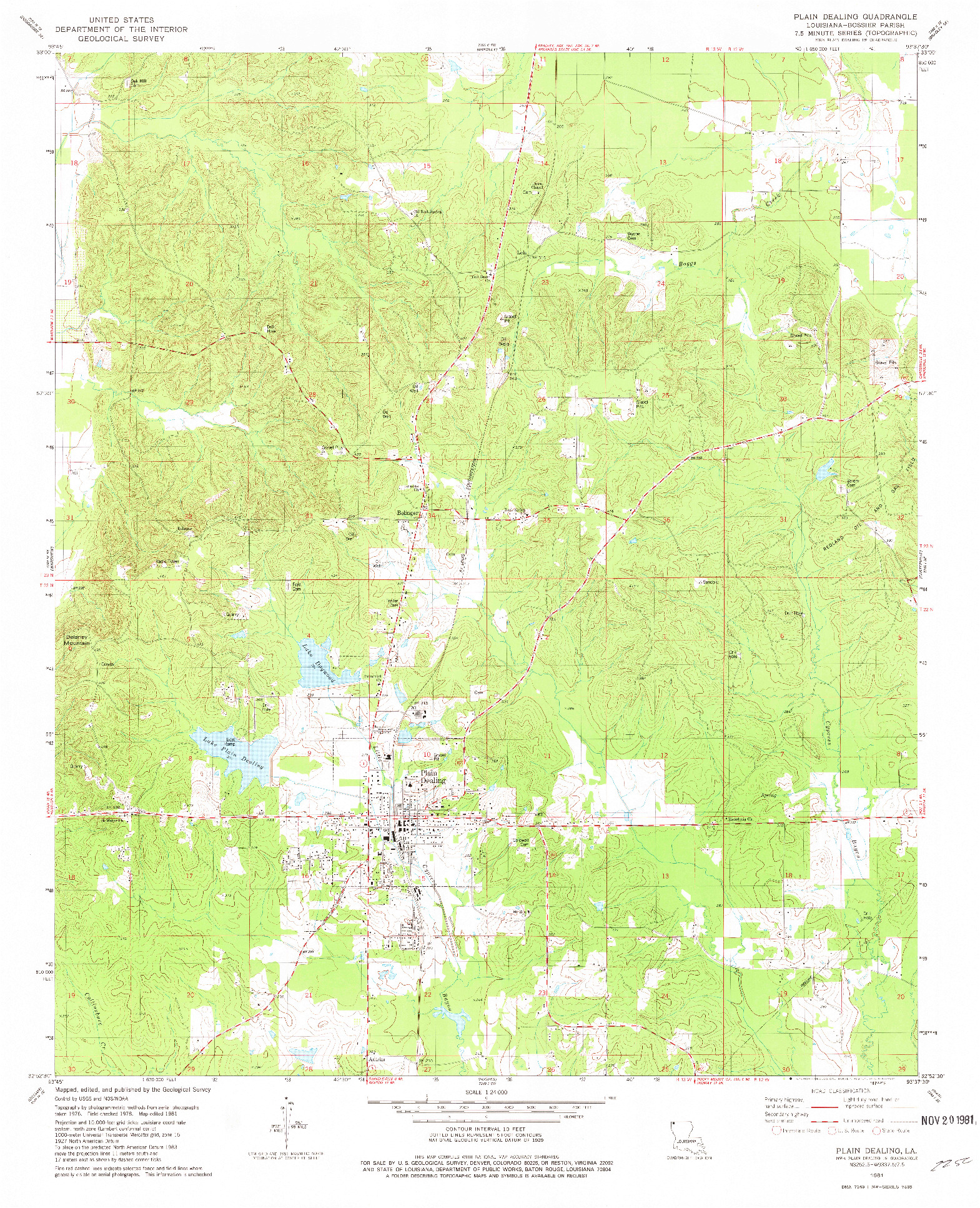 USGS 1:24000-SCALE QUADRANGLE FOR PLAIN DEALING, LA 1981