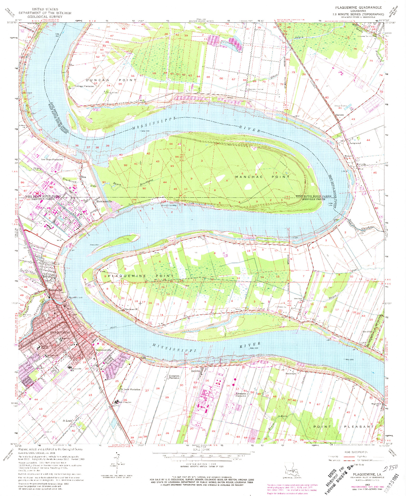 USGS 1:24000-SCALE QUADRANGLE FOR PLAQUEMINE, LA 1963