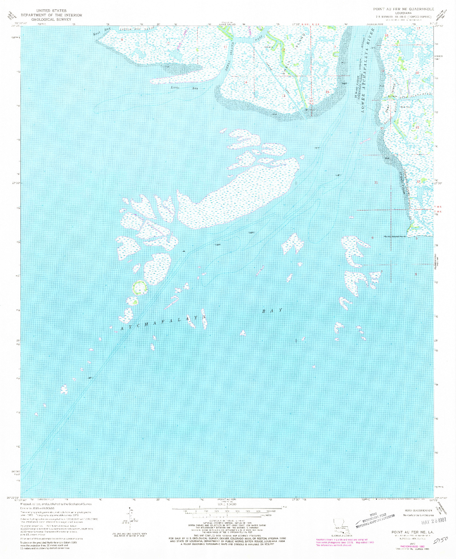 USGS 1:24000-SCALE QUADRANGLE FOR POINT AU FER NE, LA 1970