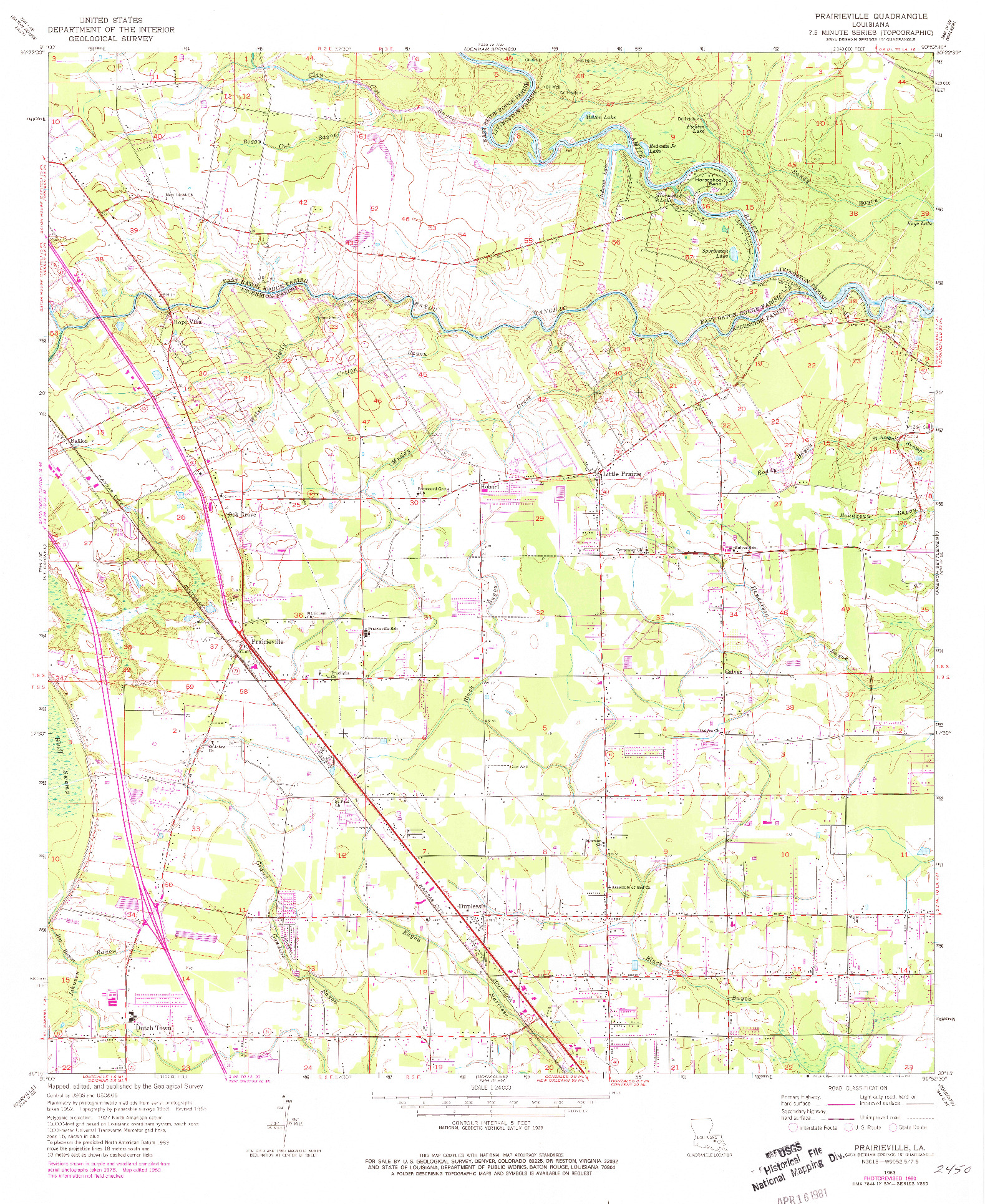 USGS 1:24000-SCALE QUADRANGLE FOR PRAIRIEVILLE, LA 1963