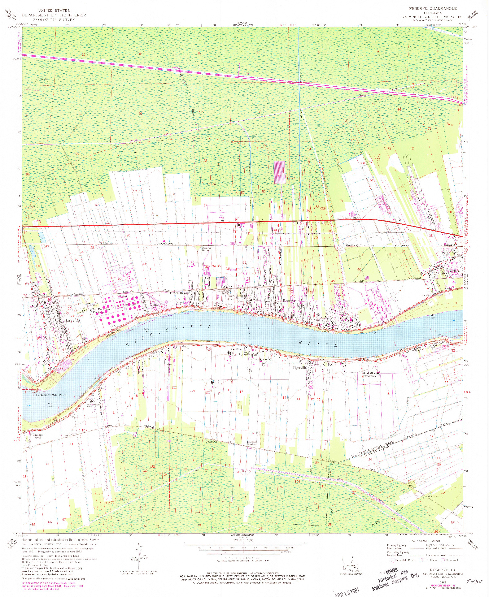 USGS 1:24000-SCALE QUADRANGLE FOR RESERVE, LA 1962