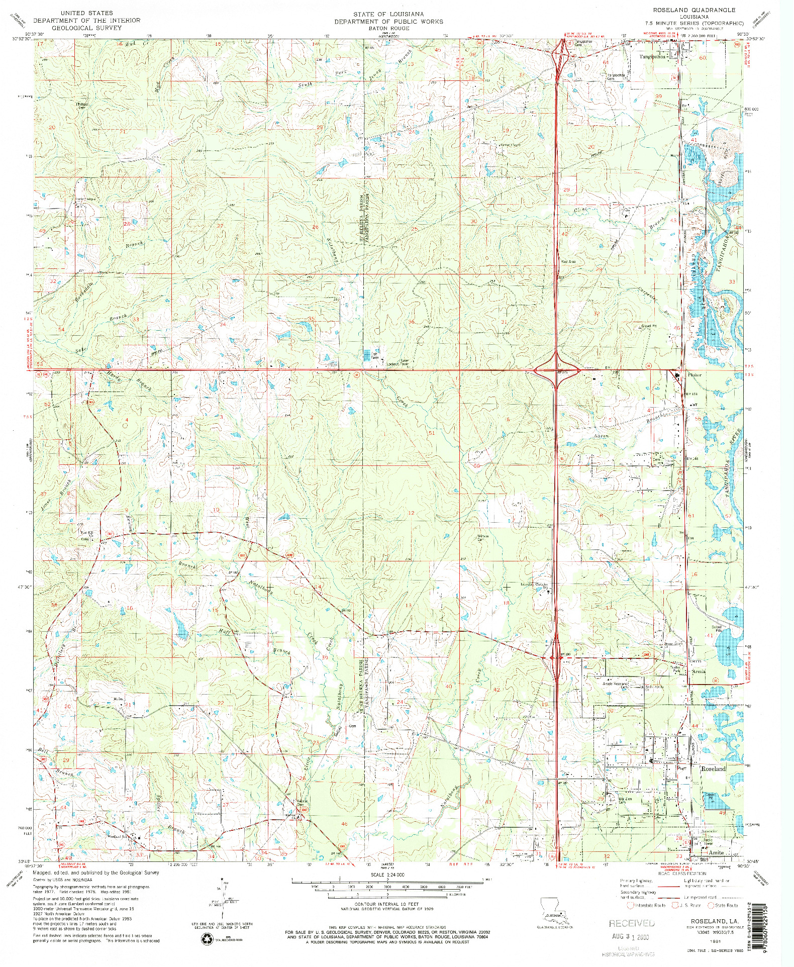 USGS 1:24000-SCALE QUADRANGLE FOR ROSELAND, LA 1981