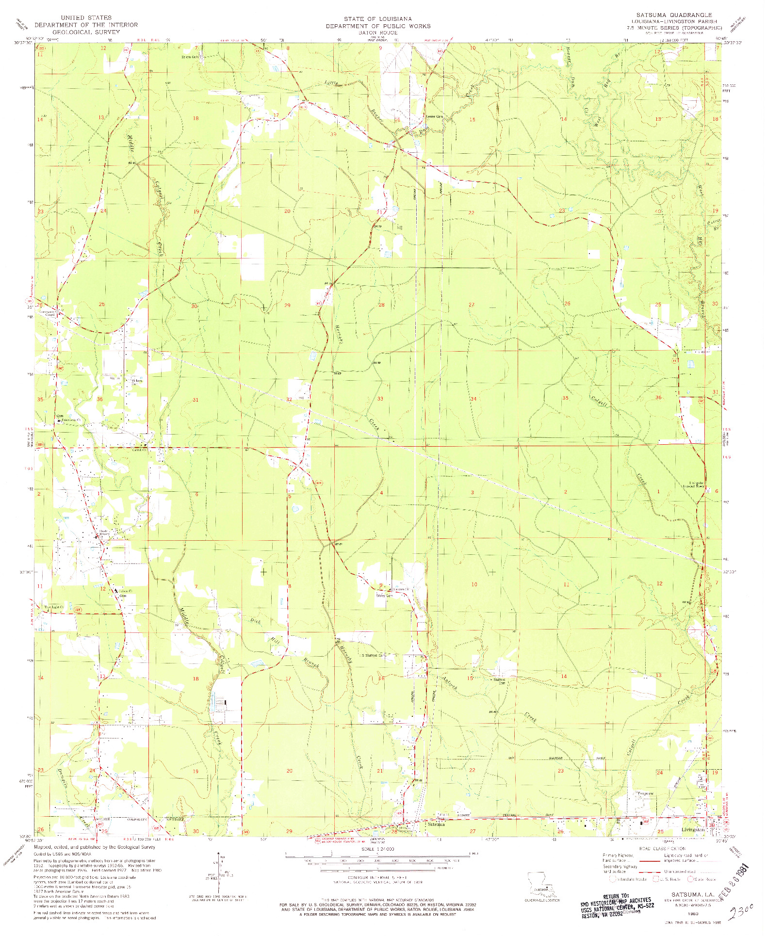 USGS 1:24000-SCALE QUADRANGLE FOR SATSUMA, LA 1980
