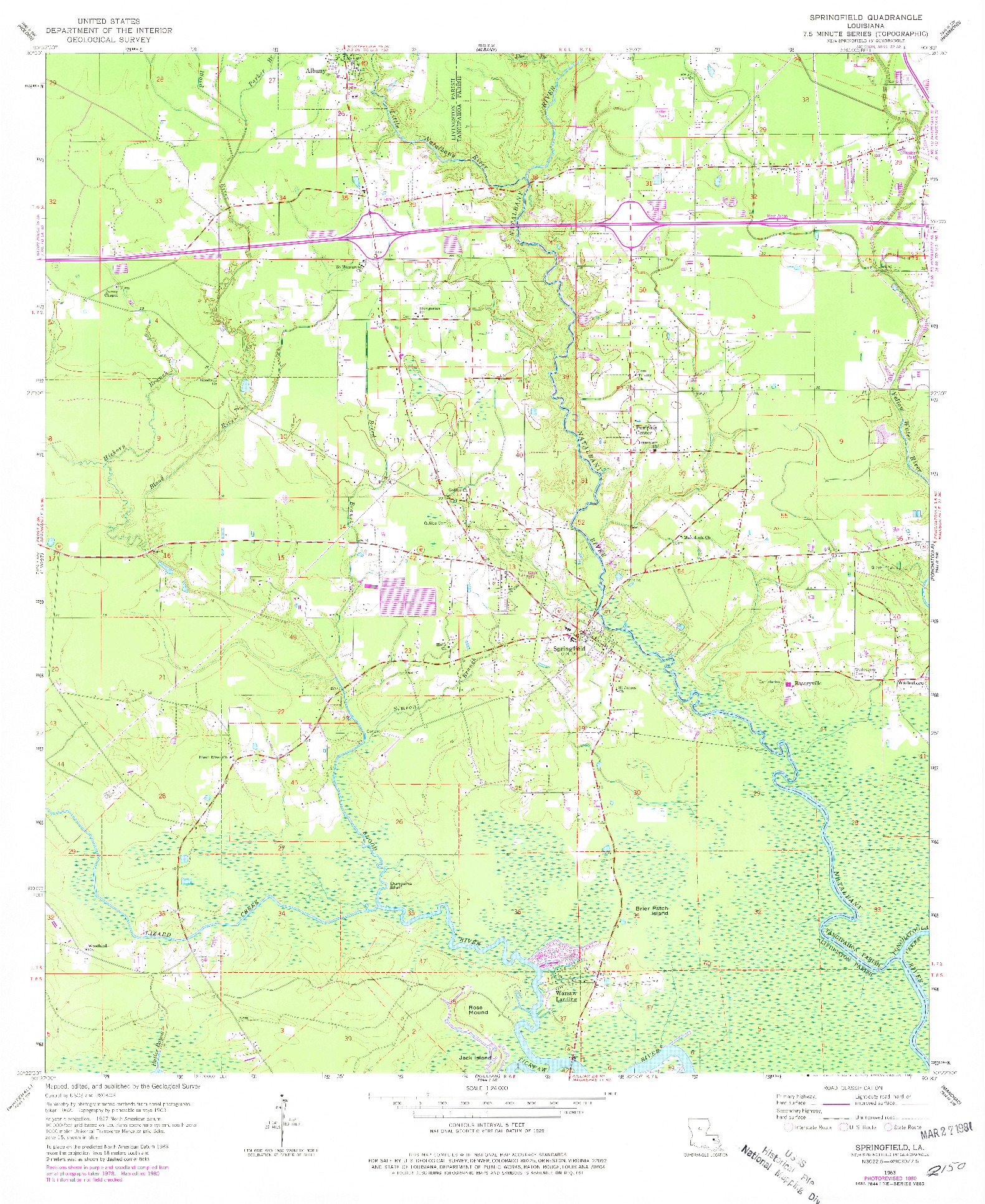 USGS 1:24000-SCALE QUADRANGLE FOR SPRINGFIELD, LA 1963