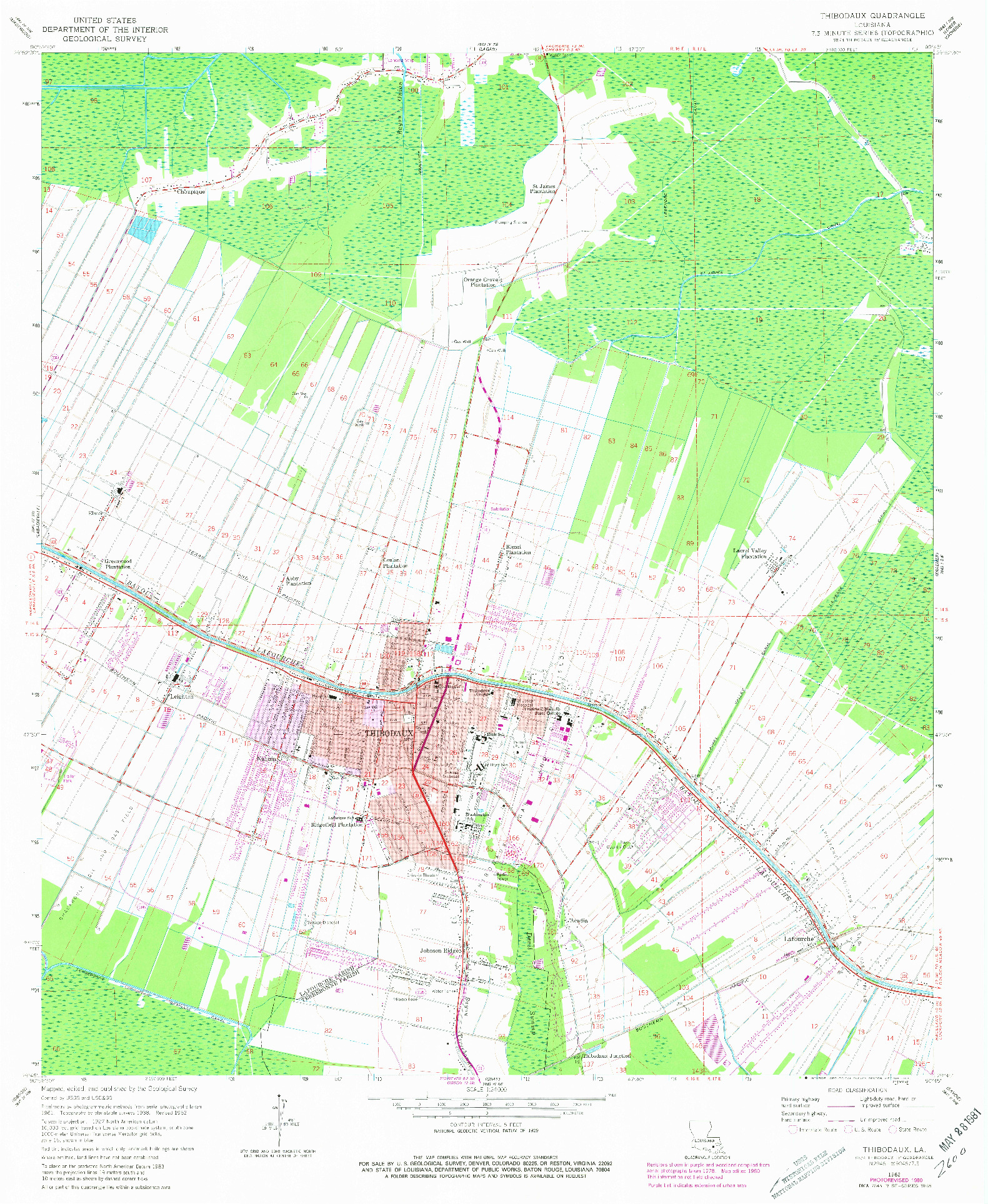 USGS 1:24000-SCALE QUADRANGLE FOR THIBODAUX, LA 1962