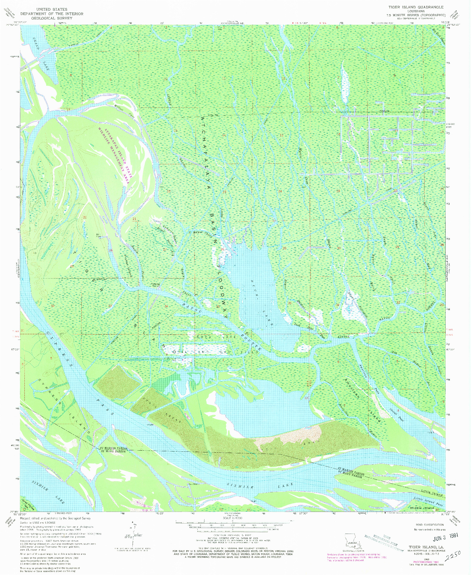 USGS 1:24000-SCALE QUADRANGLE FOR TIGER ISLAND, LA 1969